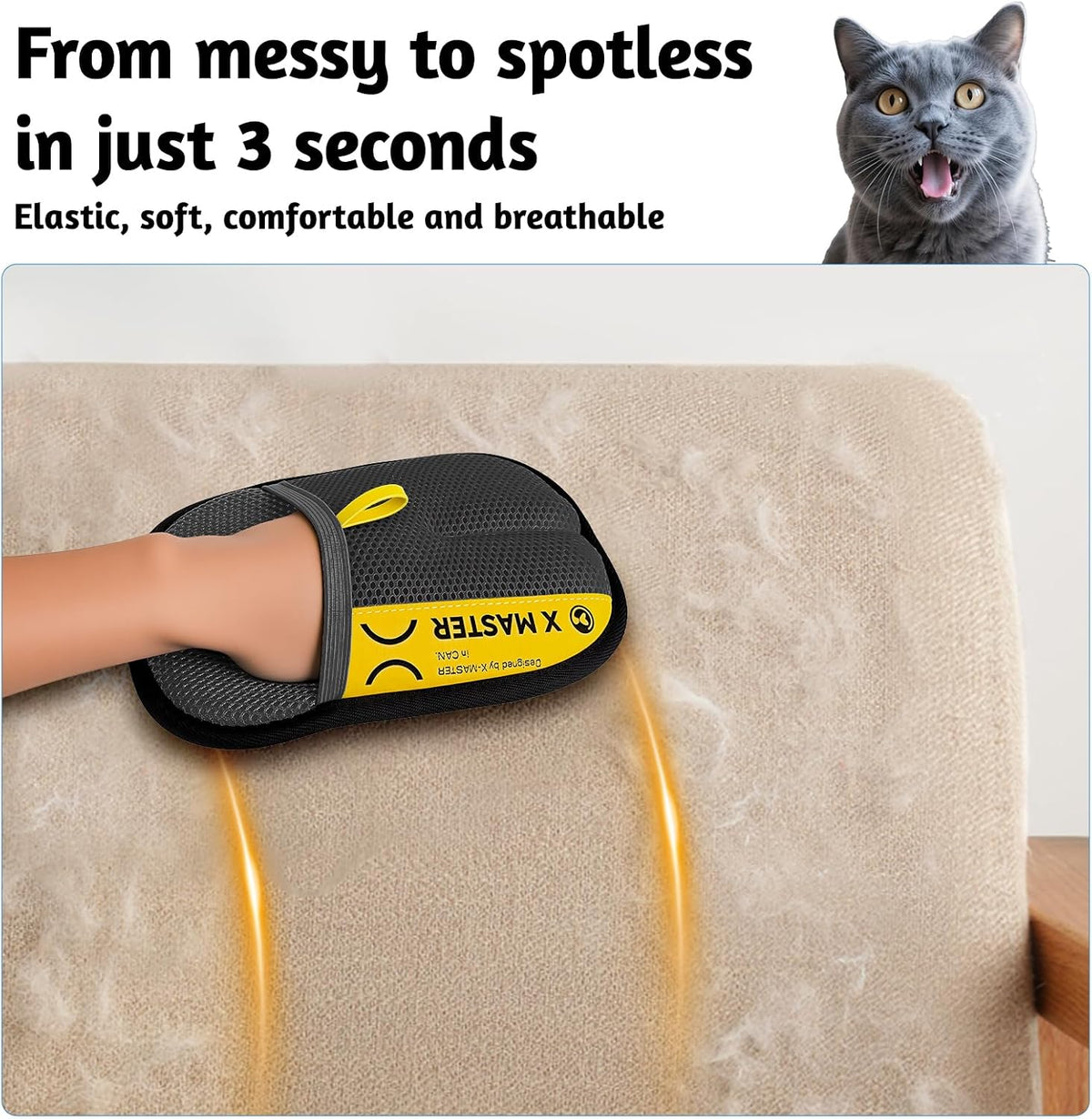 2 Pack Pet Hair Grooming Gloves – Upgraded Mesh + Brush Fabric, Washable Electrostatic Pet Hair Remover for Dogs & Cats – Reusable Glove for Carpet, Furniture, Clothes (Black)