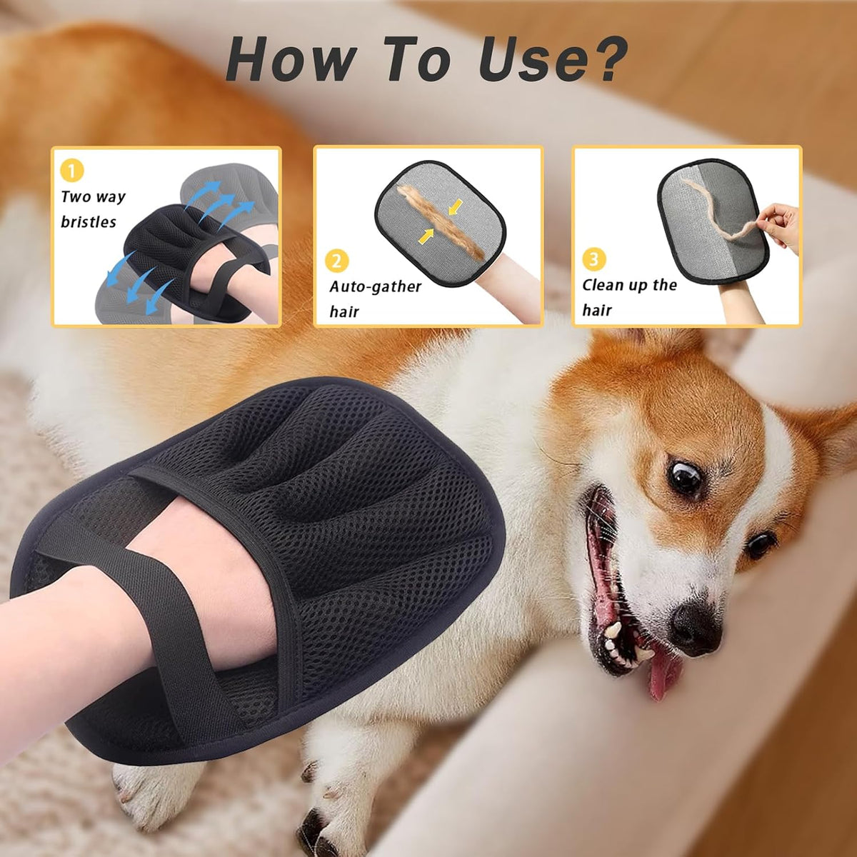 AUBELL Pet Hair Removal Glove,Five-Finger Electrostatic Magic Brush,1Pcs
