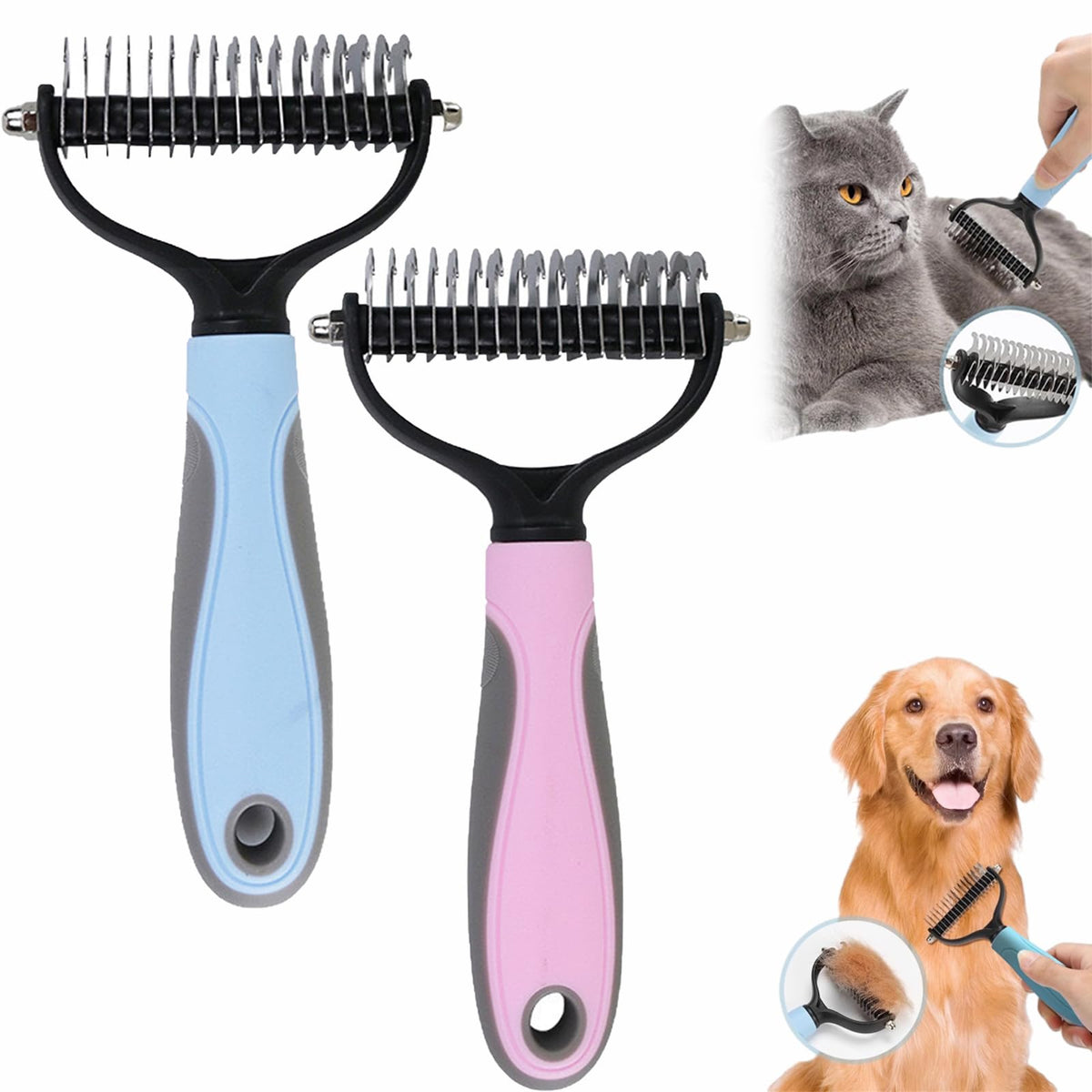 Licklo Glide and Shed Rake, Glide and Shed Rake for Dogs, Deshedding Grooming Comb Fur Brush, Double Sided Shedding Brush with 17 Teeth