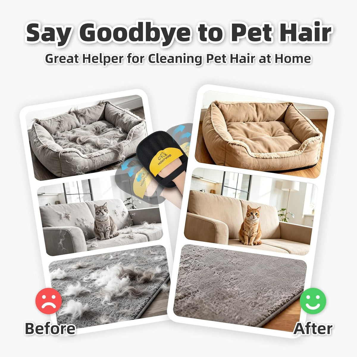 Pet Hair Removal Glove for Dogs & Cats, Electrostatic Pet Hair Remover