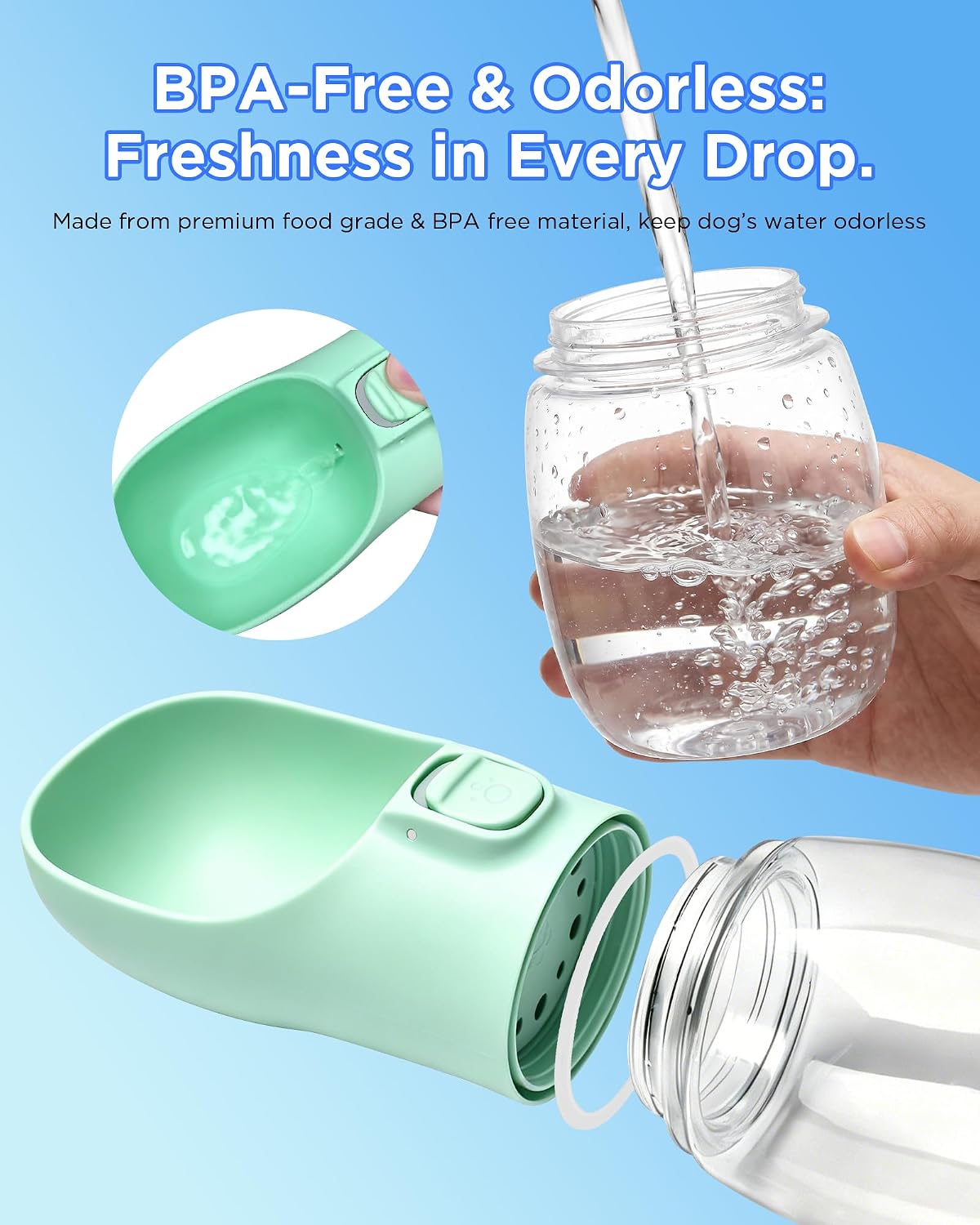 Portable Dog Water Bottle, Leak-Proof Pet Water Dispenser with Water-Saving Reflow, One-Hand Operation & Dishwasher Safe Travel Bottle for Walking, Hiking & Travel
