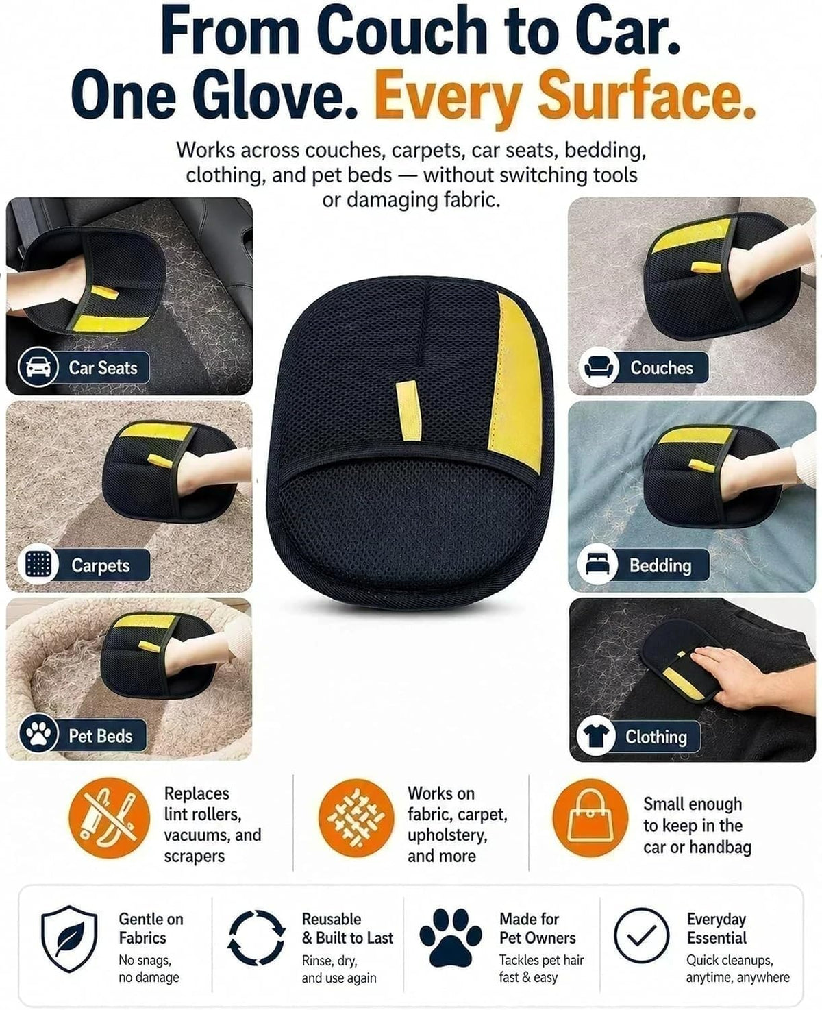 Pet Hair Remover Glove for All Fur Types & Surfaces