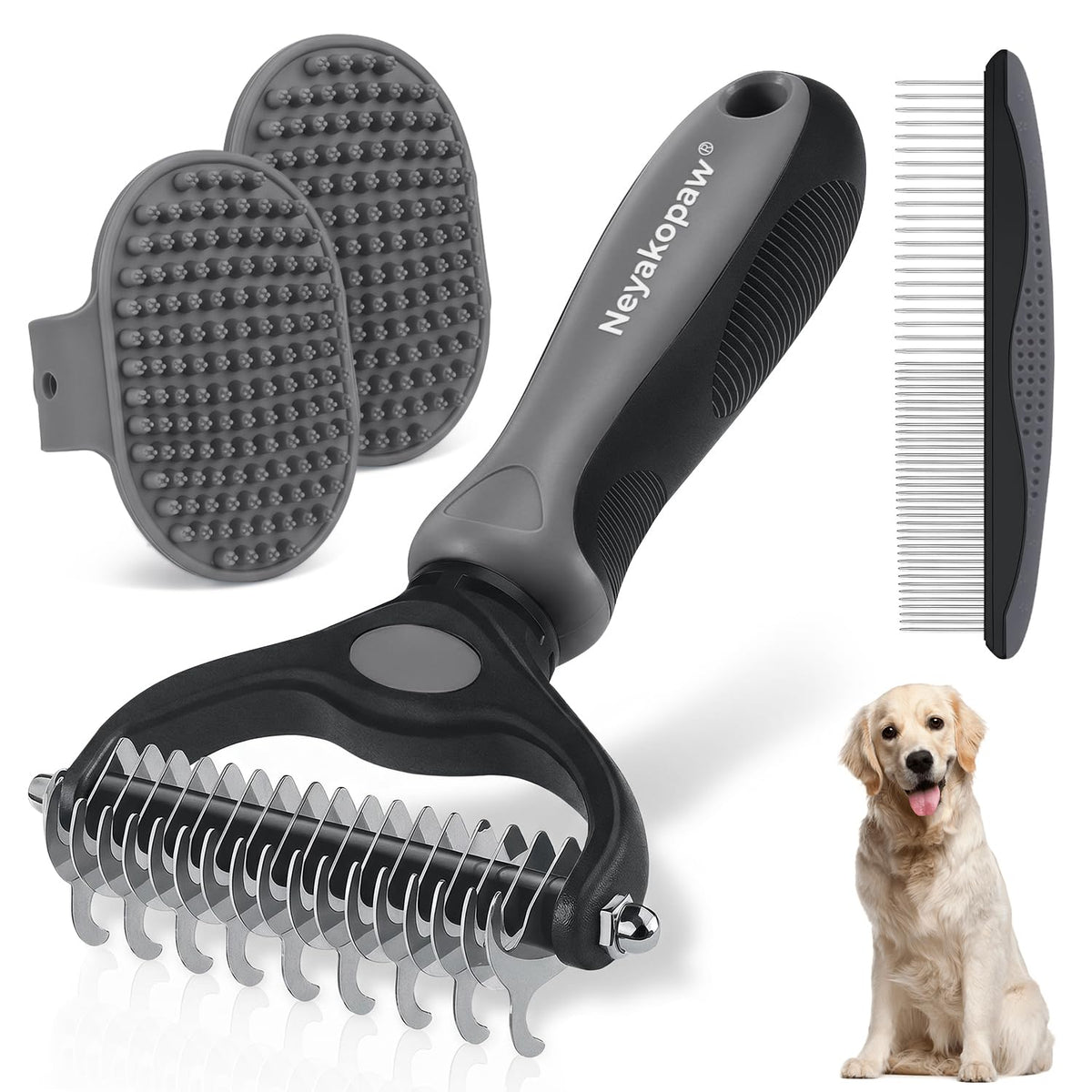 Undercoat Rake, Dematting Metal Comb and Bathing Brush For Dogs and Cats