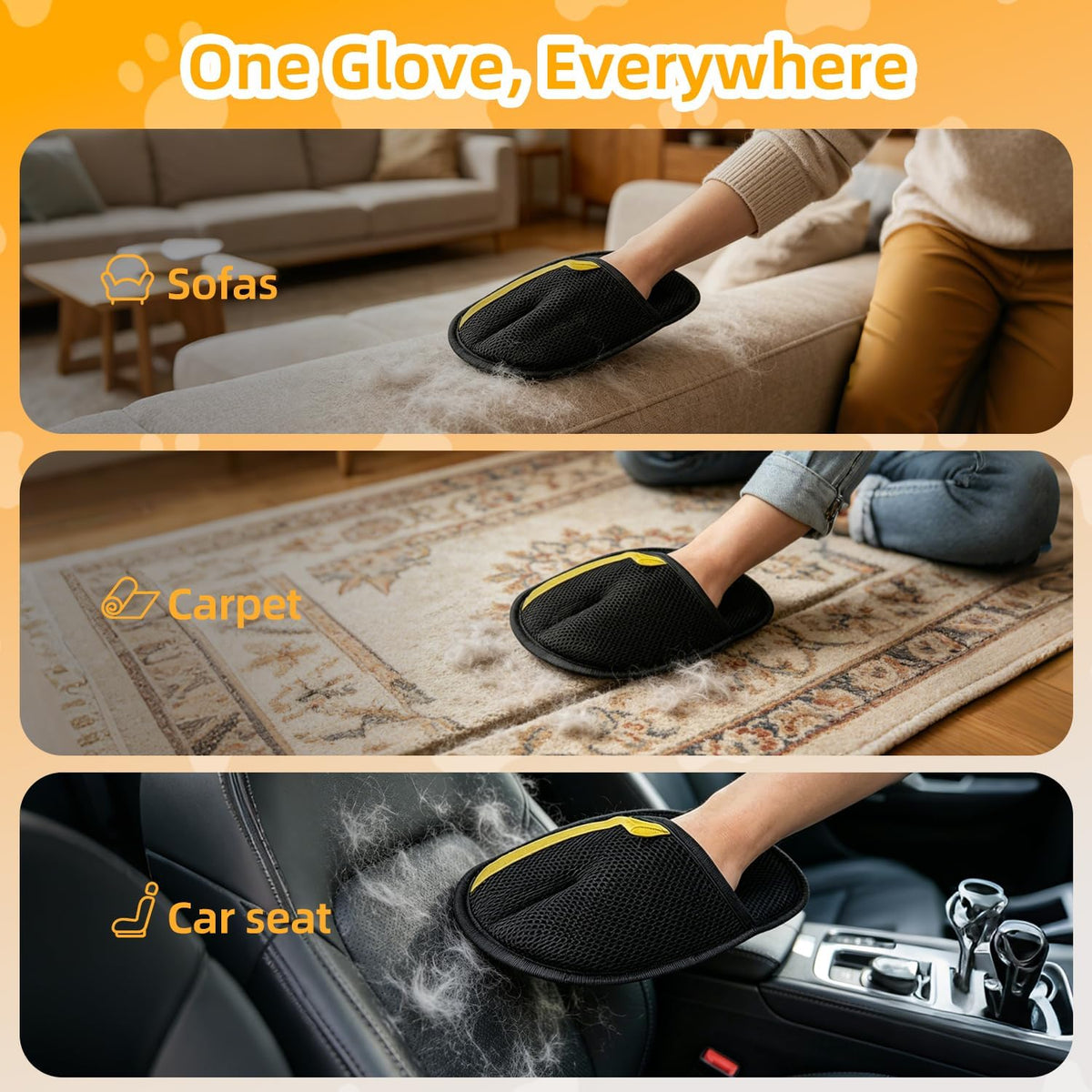 Large Pet Hair Removal Glove 2 Pack – Electrostatic Reusable Pet Hair Remover Glove for Dogs & Cats, Pet Hair Remover Tool Soft for Bed, Sofa, Carpet, Car Seat