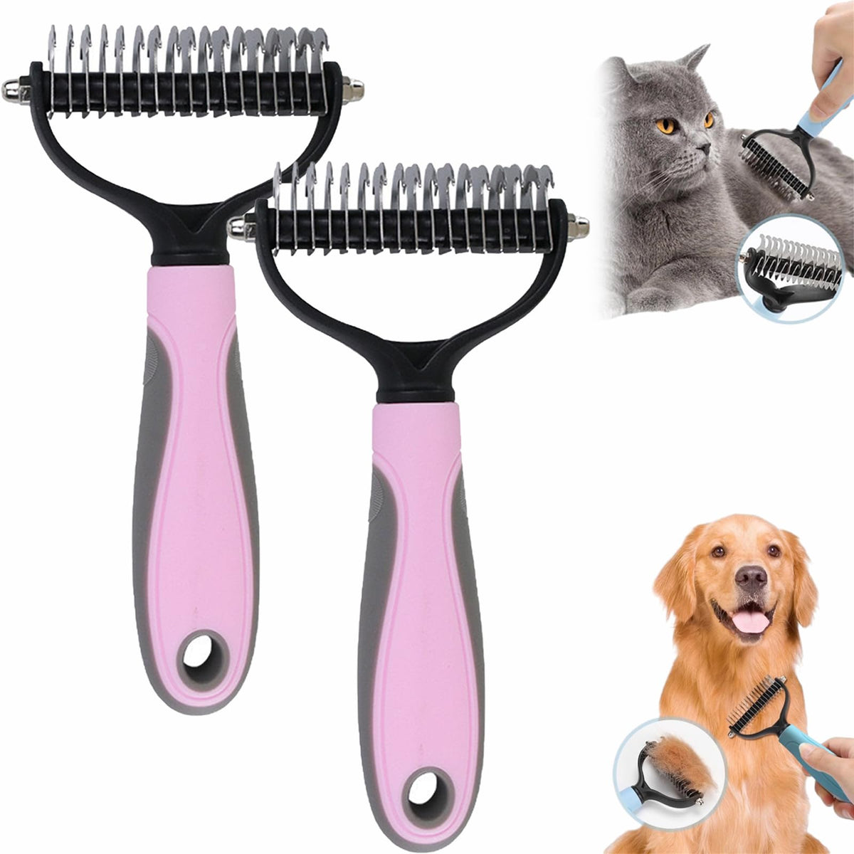 Licklo Glide and Shed Rake, Glide and Shed Rake for Dogs, Deshedding Grooming Comb Fur Brush, Double Sided Shedding Brush with 17 Teeth