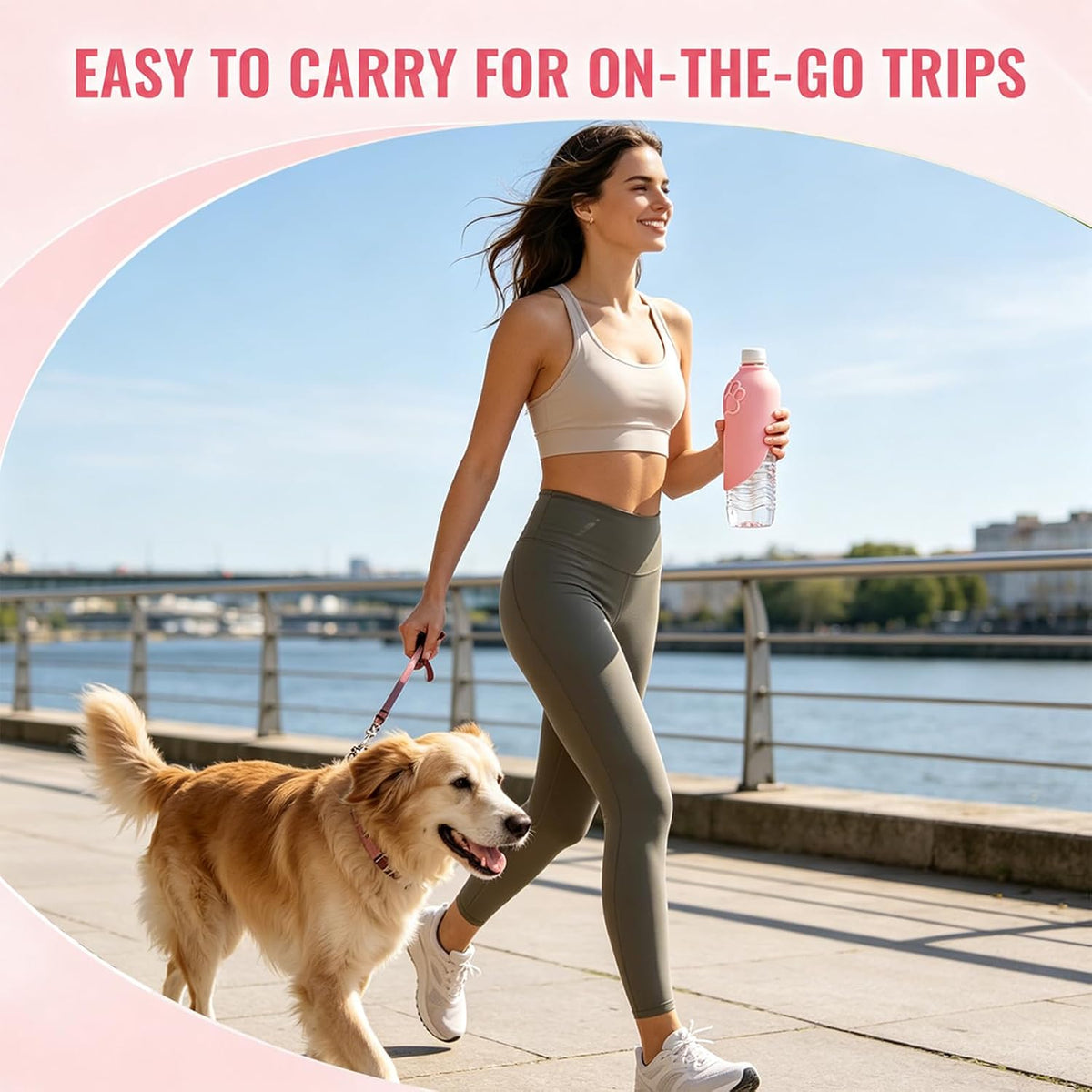 Portable Dog Water Bottle Attachment, Slip-On Pet Water Bowl,Dog Water Bottle for Standard Water Bottles Easy to Install,Leak Proof Outdoor,Pet Water Feeder Bowl