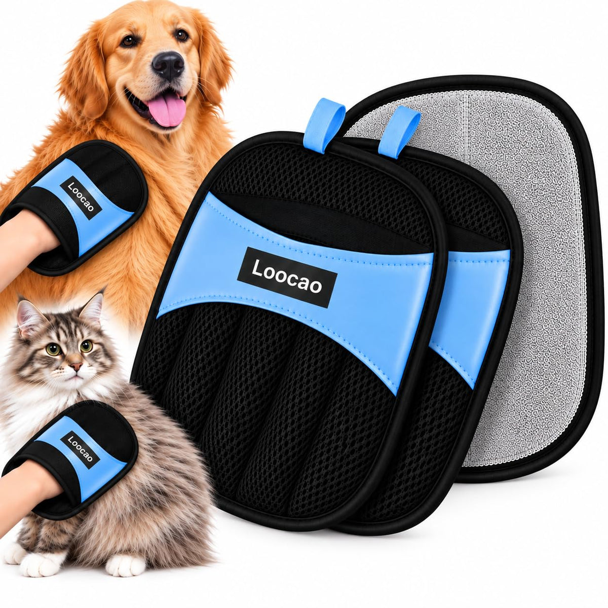 Pet Hair Remover Gloves, 2 Pack Reusable Dog Hair Glove & Cat Hair Remover Glove, Fur Remover Mitt for Couch, Furniture, Carpet & Clothes