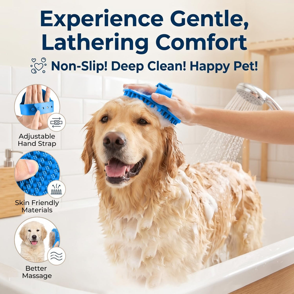 3-in-1 Pet Grooming Kit Rake Metal Comb & Bath Brush Blue