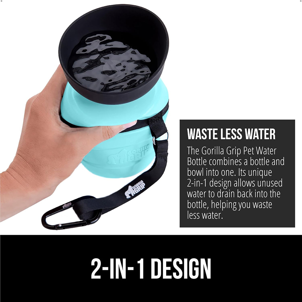 GORILLA GRIP Portable Dog Water Bottle, Food Grade Silicone, 20oz Turquoise