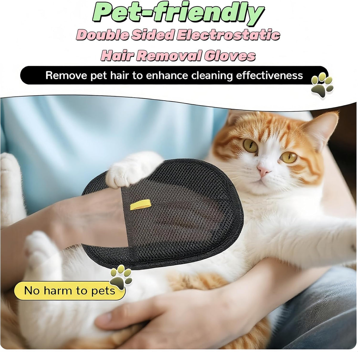 2Pcs Pet Hair Removal Glove - Electrostatic Gloves Pet Hair Remover - Reusable Cat Dog Grooming Glove Tool, No More Sticky Rolls or Lint Rollers
