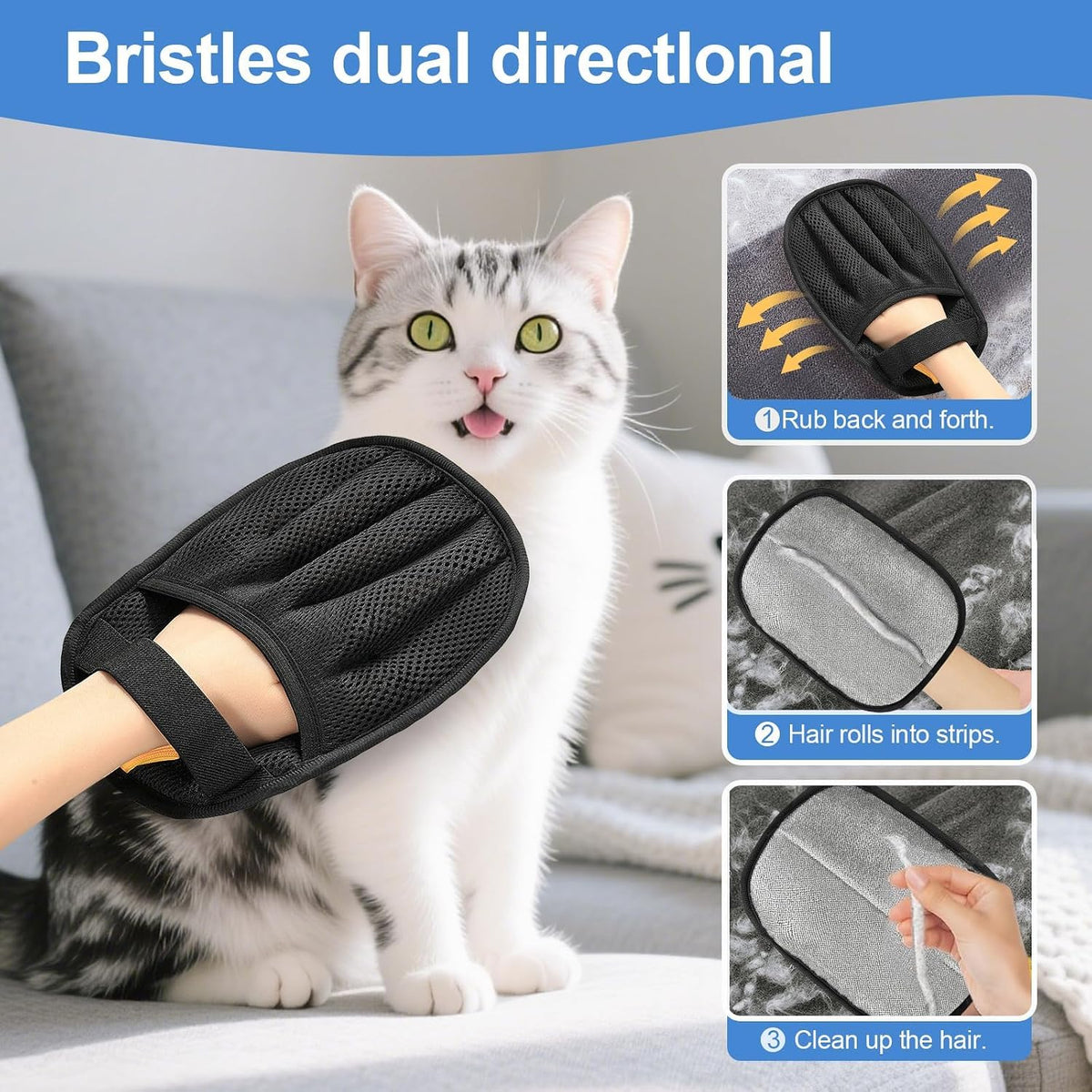 Pet Hair Removal Glove for Dogs & Cats, Enhanced Reusable 5-Finger Electrostatic Glove, Strong-Adhesion Remover for Clothing, Couch, Carpet, Car Seat & Rug(Upgraded Full-Coverage)