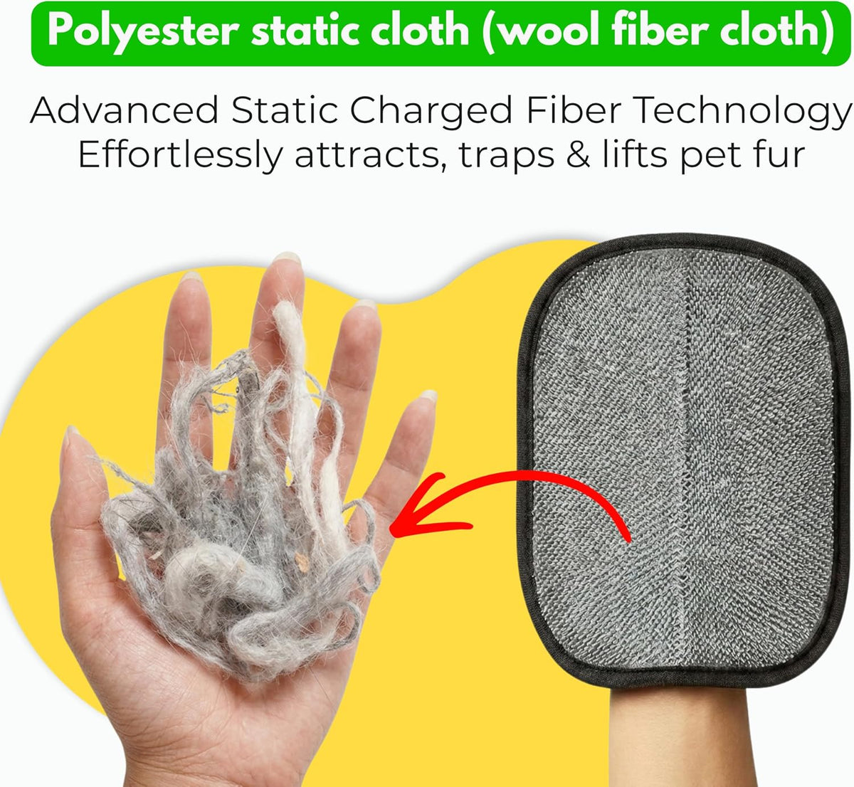Pet Hair Remover Glove for Dogs & Cats – Reusable Hair Removal Mitt for Furniture, Couch, Car Seat & Carpet – Washable & Electrostatic Pet Fur Cleaner