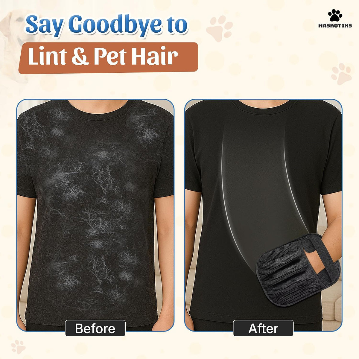 Pet Hair Removal Glove for Furniture and Clothes - Reusable Lint and Fur Sweeper Mitt for Couches, Car Seats, and Upholstery