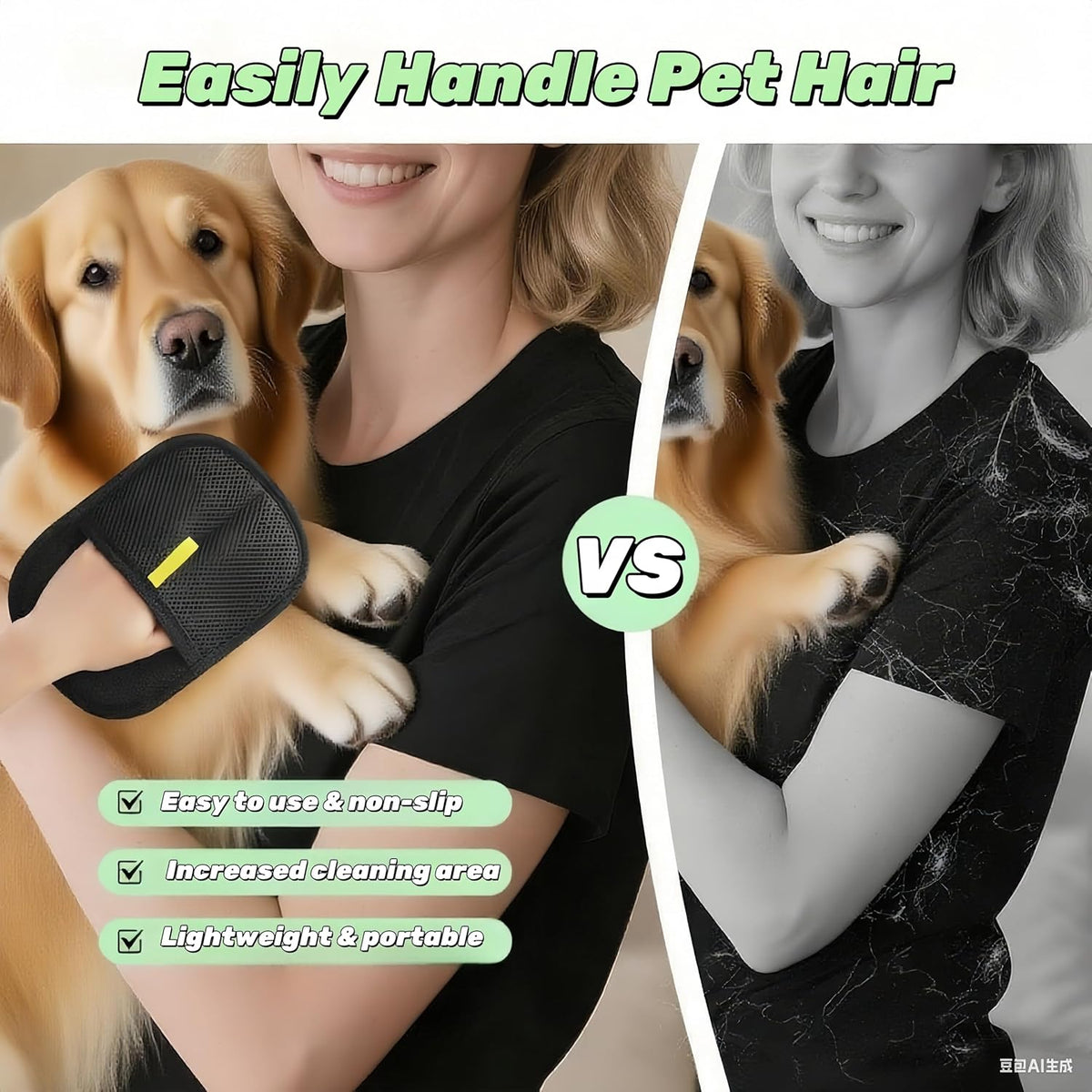 2Pcs Pet Hair Removal Glove - Electrostatic Gloves Pet Hair Remover - Reusable Cat Dog Grooming Glove Tool, No More Sticky Rolls or Lint Rollers