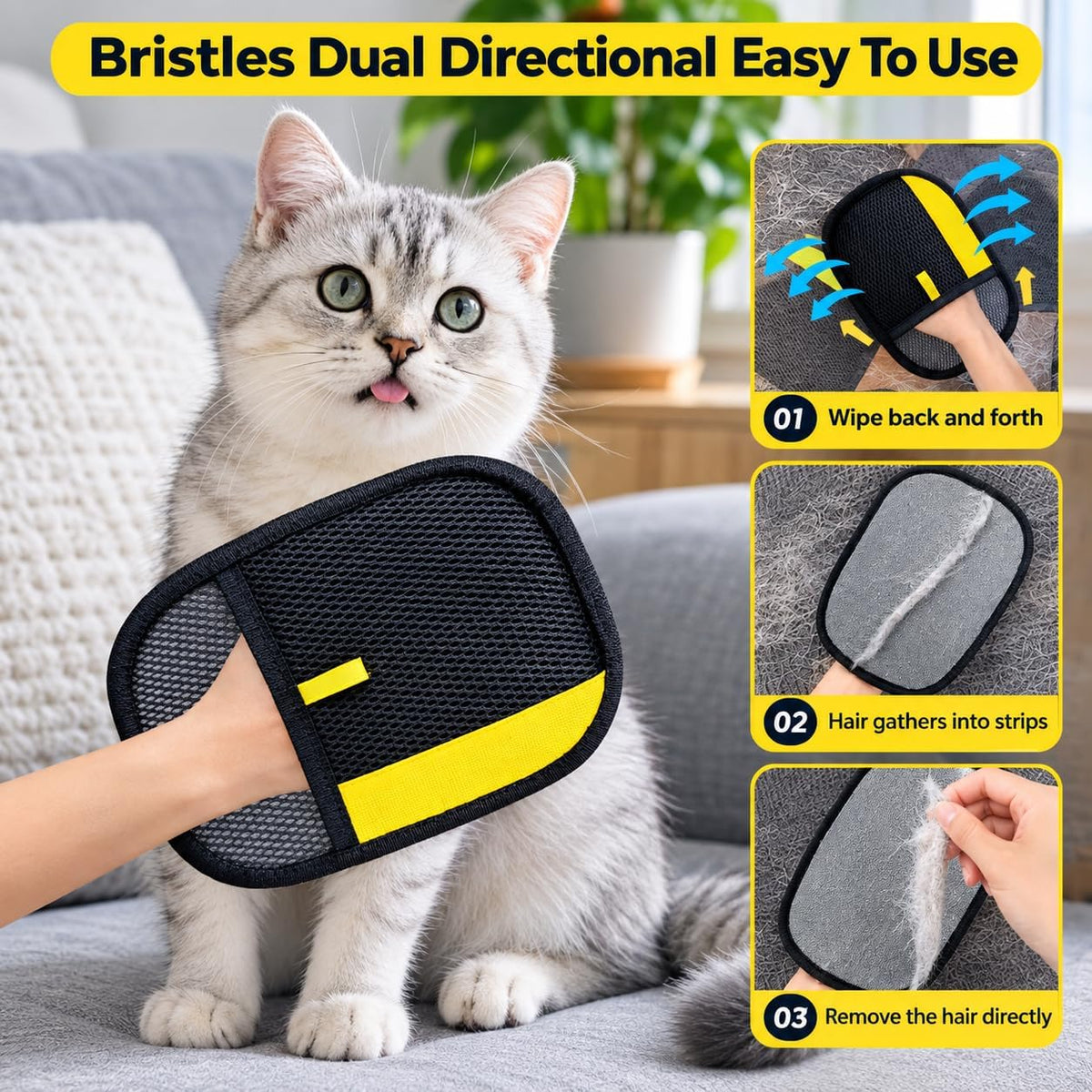 Electrostatic Pet Hair Removal Glove for Cats & Dogs, Reusable Electrostatic Hair Remover, Washable Grooming Glove for Removing Pet Hair from Clothes, Furniture, Carpets & Car Interiors