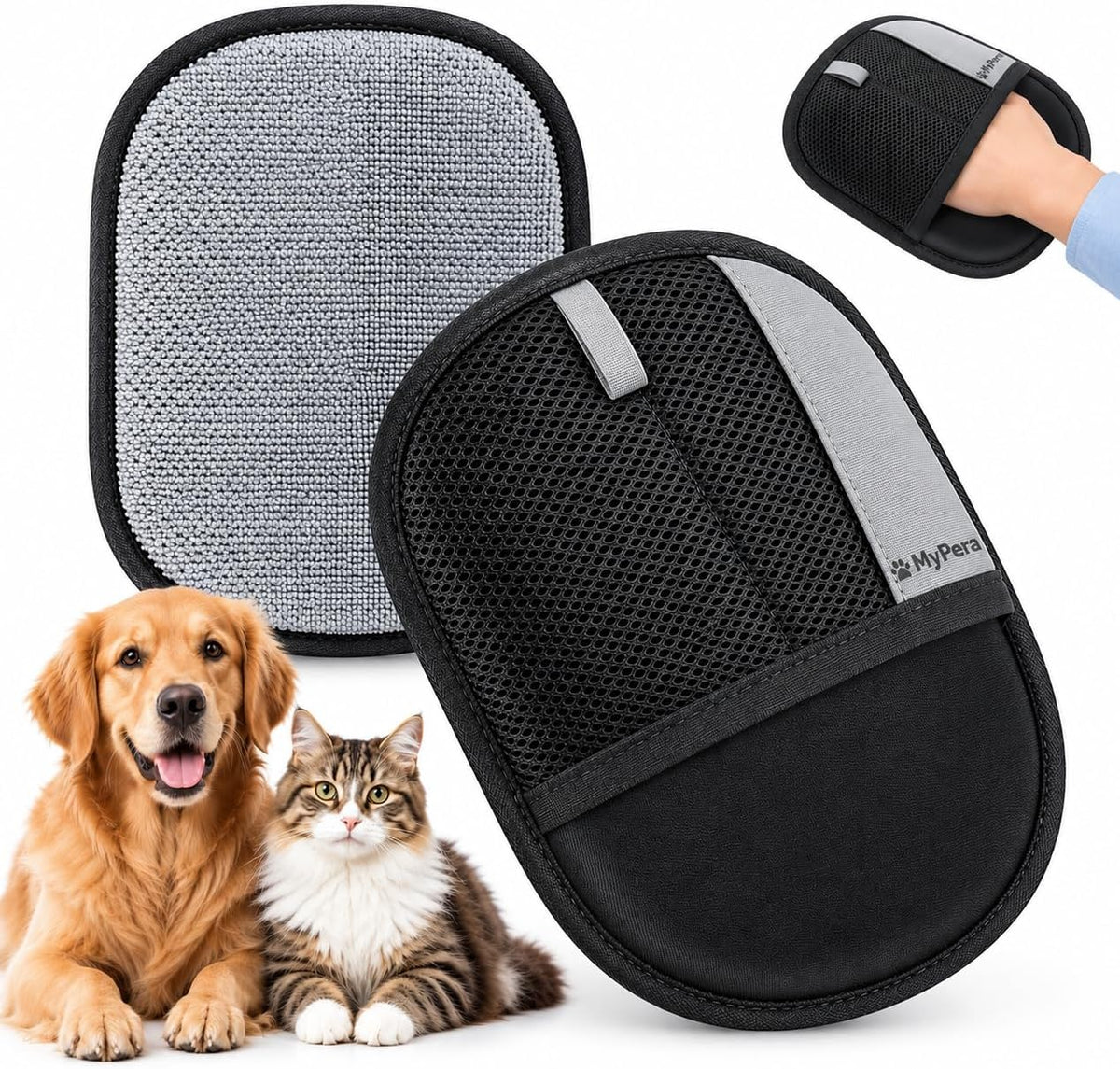 Pet Hair Removal Glove for Dogs & Cats, Newly Upgraded Reusable Electrostatic Pet Hair Glove, Magic Brush Pet Hair Remover Tool for Clothing, Couch, Carpet, Car Seats. (1 Gray & Black, Pacl of 1)
