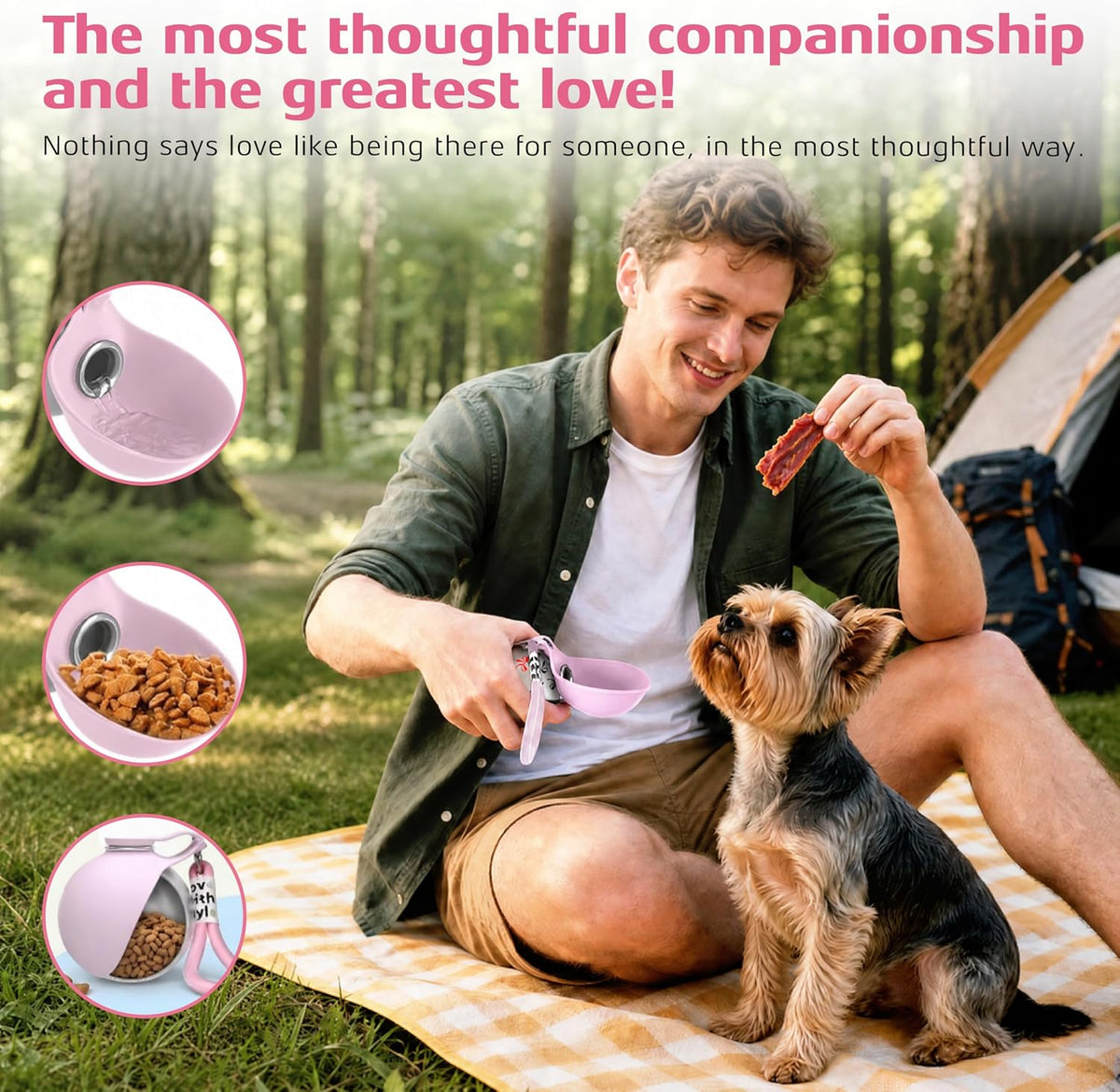 Portable Dog Water Bottle for Walking, 10oz Stainless Steel Pet Water Dispenser with Foldable Silicone Bowl, Leak-Proof Puppy Water Bottle for Small Dogs&Cats,Travel Hiking Outdoor Use(Pink Bow Print)