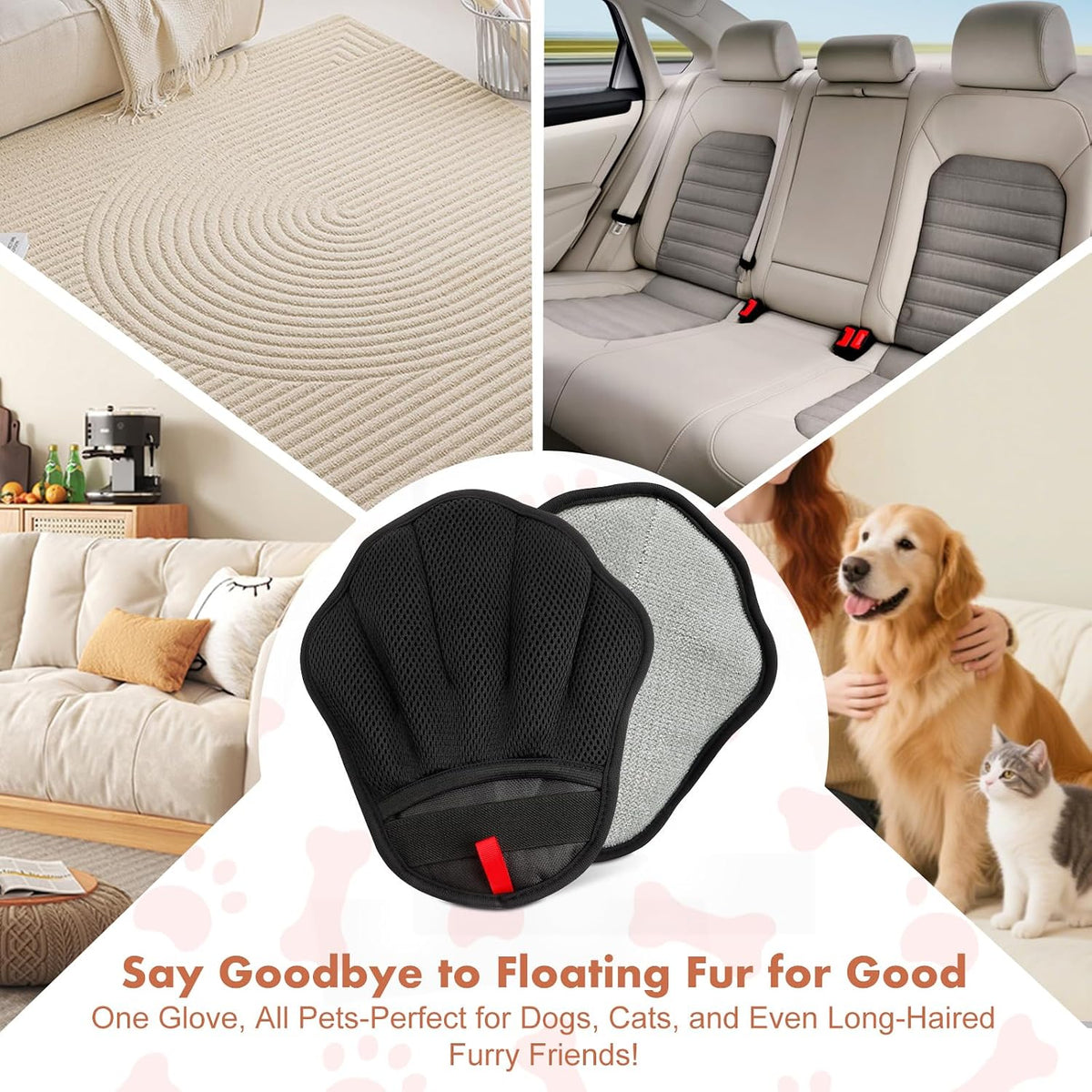 Pet Hair Removal Glove for Cat & Dog, Electrostatic Pet Hair Remover Tool for Furniture, Couch, Laundry, Carpet | Upgraded 5-Finger Washable, Quick Dog & Cat Fur Remover, Black+Black