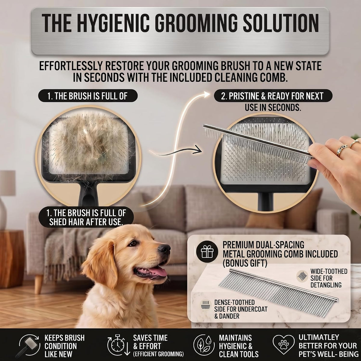 Slicker Brush for Dog, Doodles, Poodles & Long Haired Cats, Black