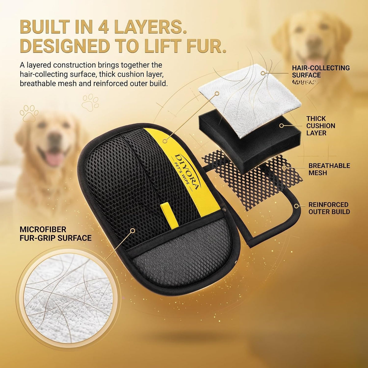 DIYORA Pet Hair Removal Gloves, Reusable, Washable & Electrostatic Fur Remover, Specially Designed for Dogs & Cats Hair (Pack of 2)