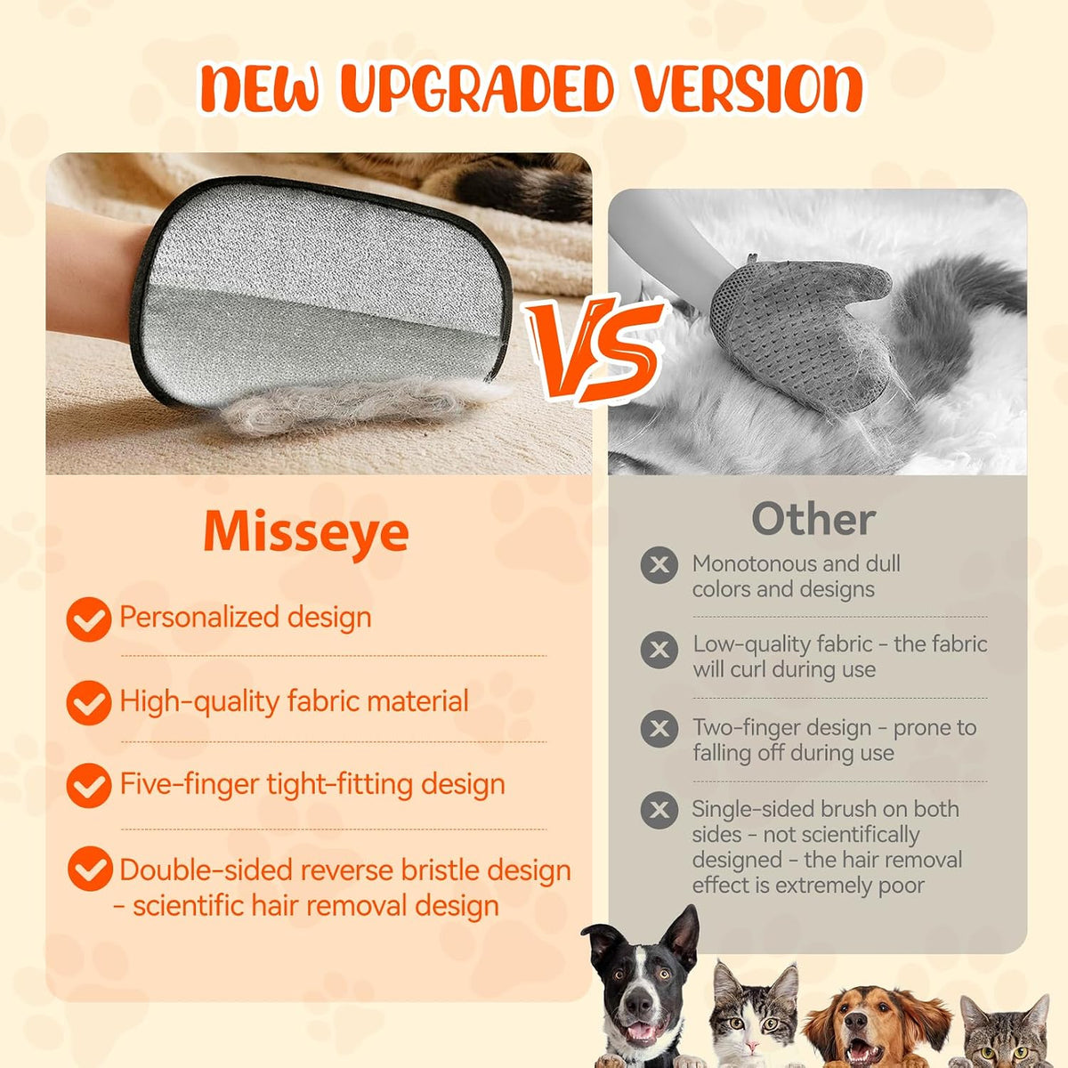 2026 Upgraded Reusable Electrostatic Pet Hair Glove，2 Pack Pet Hair Removal Glove for Dogs & Cats，Magic Brush Pet Hair Remover Tool for Clothing, Couch, Carpet, Car Seats