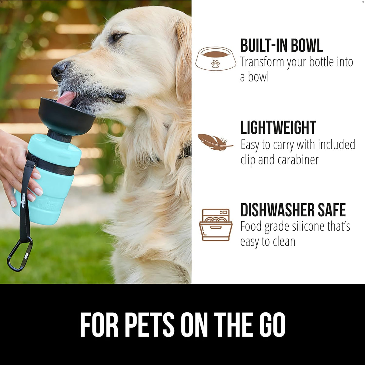 GORILLA GRIP Portable Dog Water Bottle, Food Grade Silicone, 20oz Turquoise