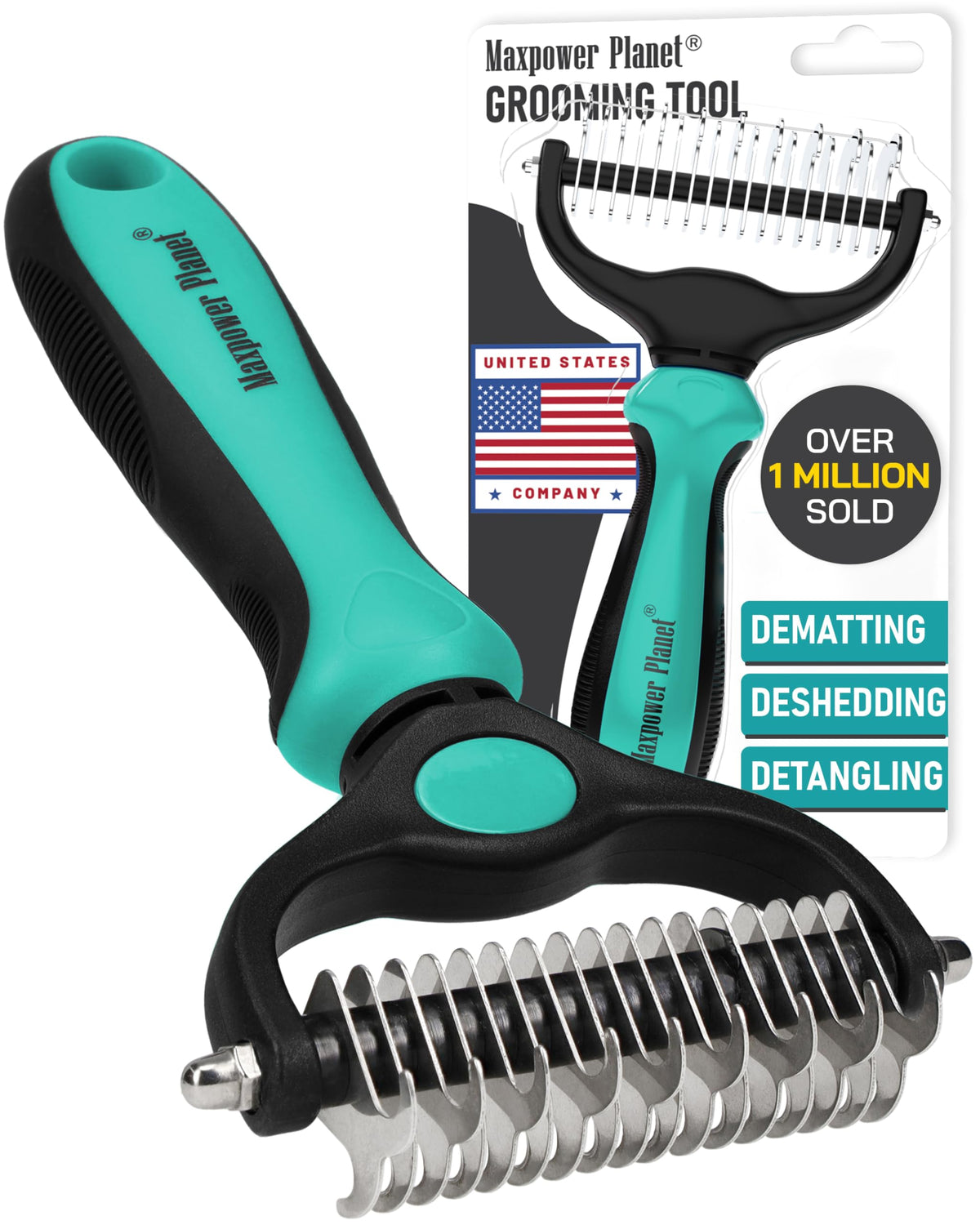 Maxpower Planet Pet Grooming Brush - Double-Sided Undercoat Rake for Dogs and Cats, Extra Wide, Reduces Shedding by 95%, White