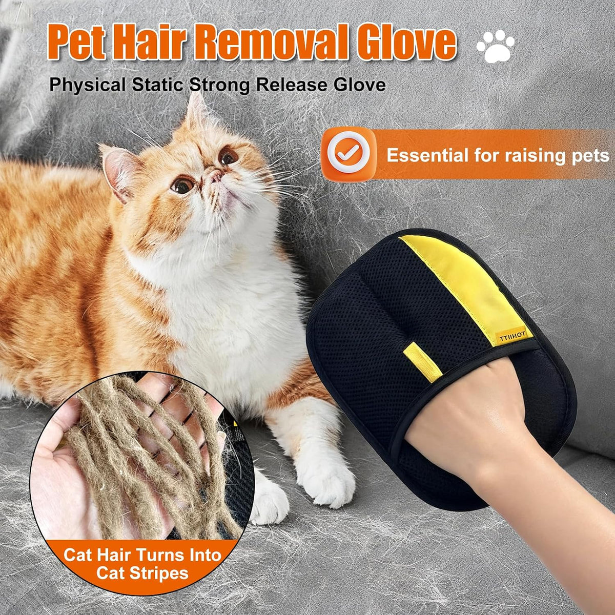 Pet Hair Removal Gloves for Cat Dog Hair, 2 Pack Electrostatic Reusable