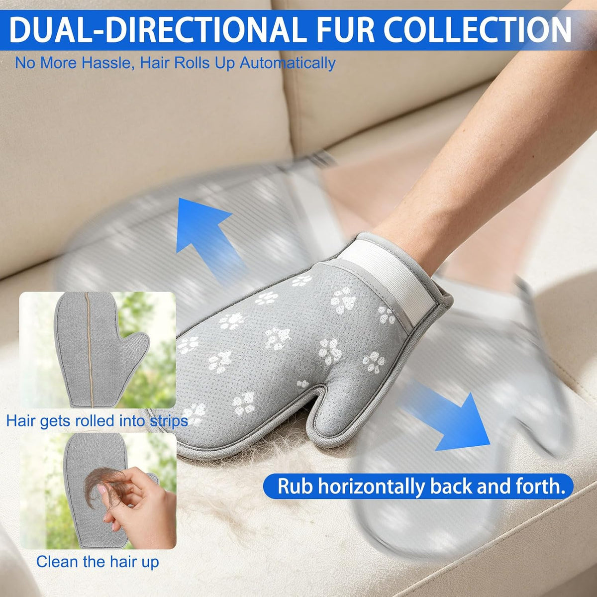EXPAWLORER Pet Hair Removal Glove for Dogs & Cats, Washable Reusable Electrostatic Magic Brush Pet Hair Remover Glove, Upgraded Fur Removal Tool Grooming for Carpet Couch Sofa Clothing Car Seat, S