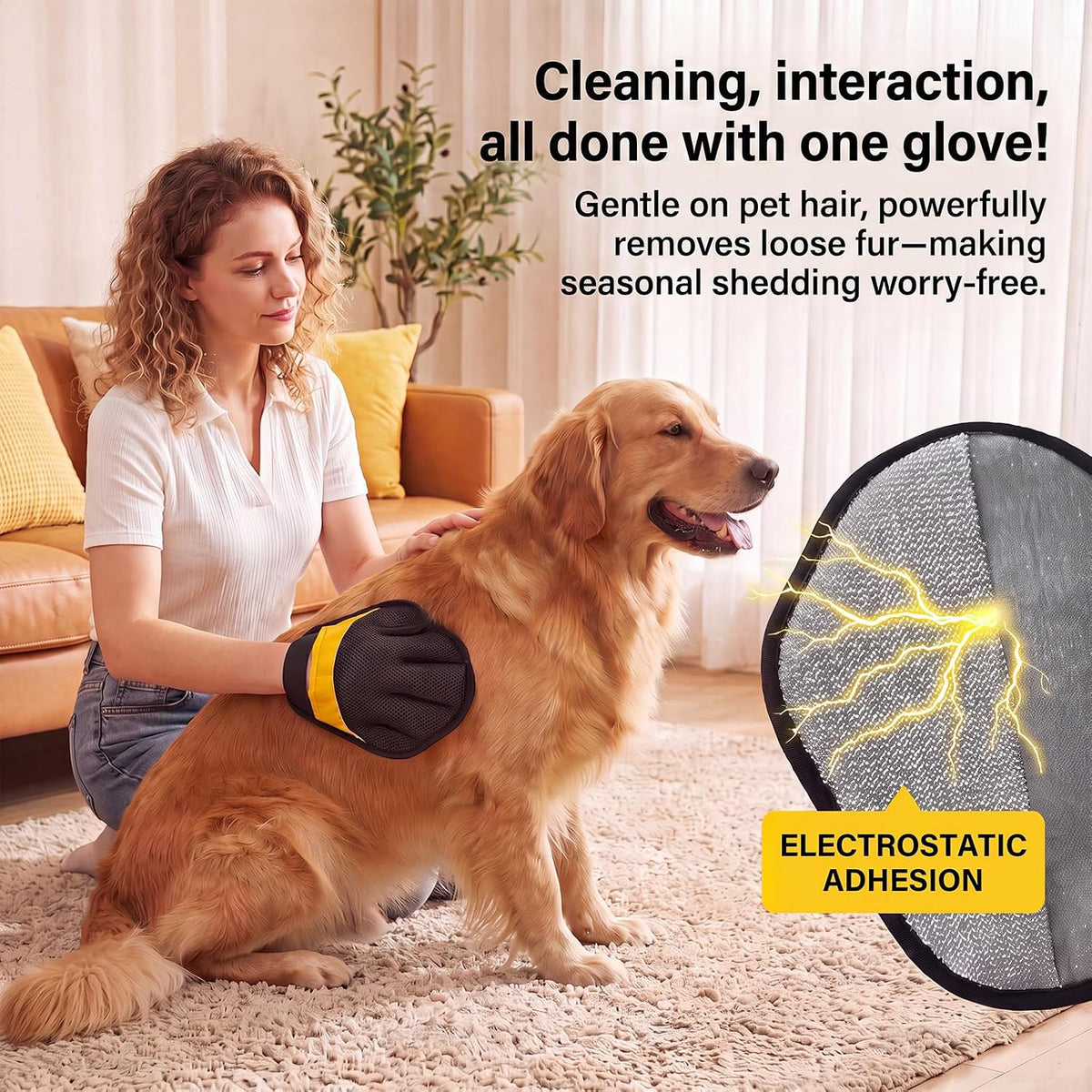 Pet Hair Removal Glove for Dogs & Cats, Reusable Pet Hair Remover Tool, Magic Brush Pet Hair Remover for Furniture, Carpet & Laundry, Non-Slip Five-Finger Pet Hair Glove for Dog Hair & Cat Hair