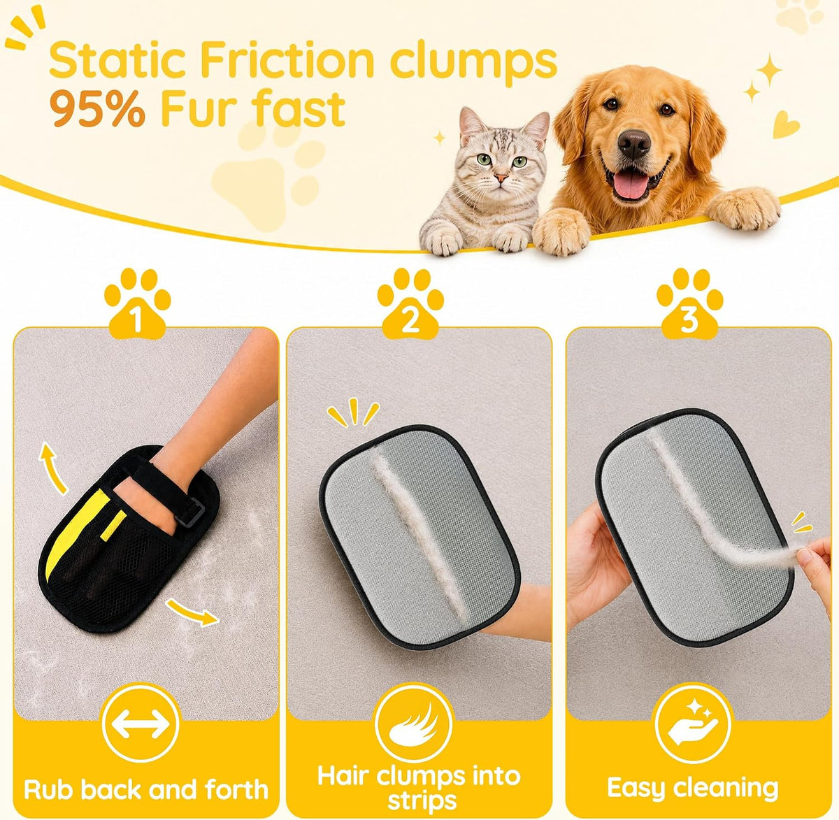 Pet Hair Removal Glove: Static Friction Clumps 95% Fur Fast