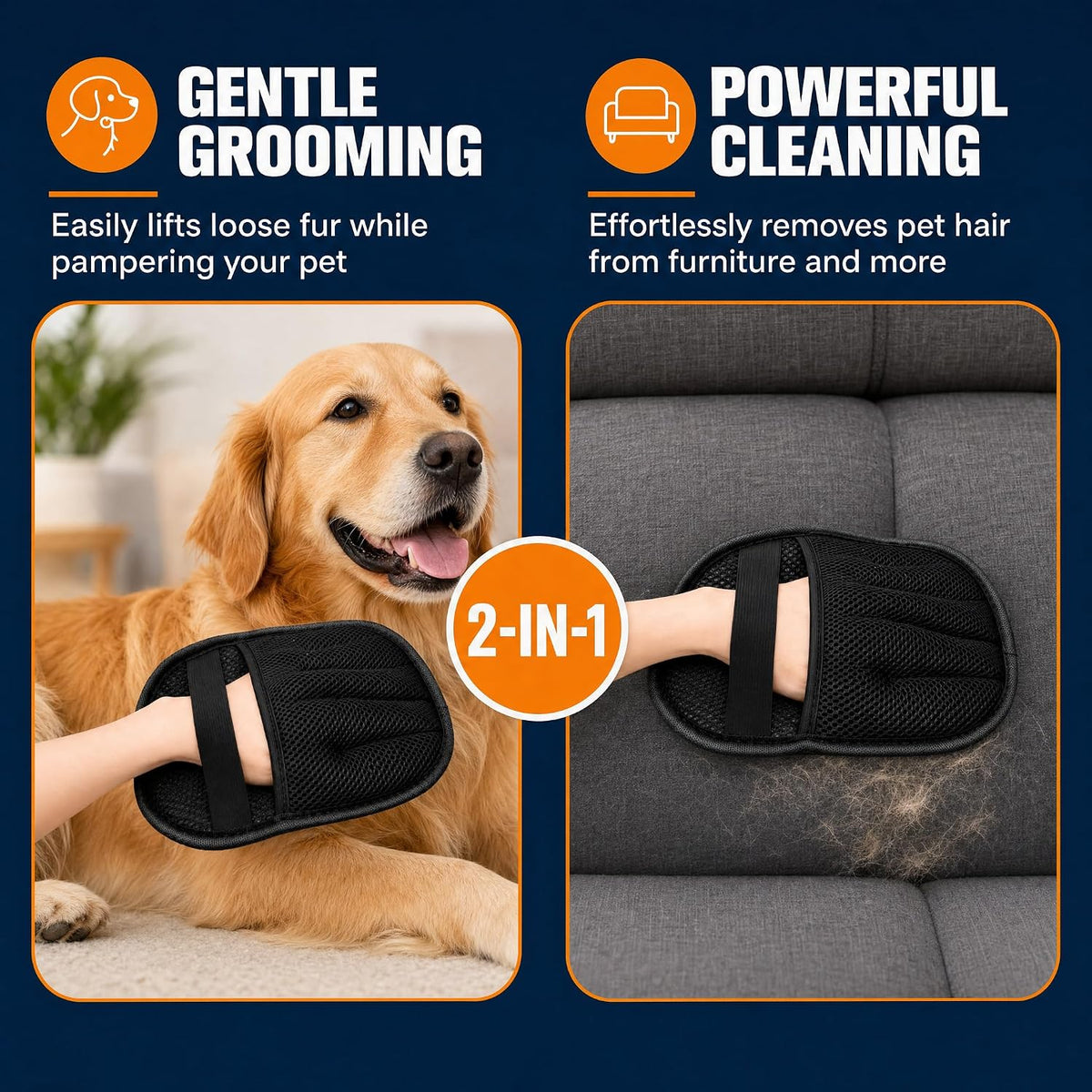 Pet Hair Removal Glove for Dogs & Cats, Reusable Couch Carpet Car Fur Mitt