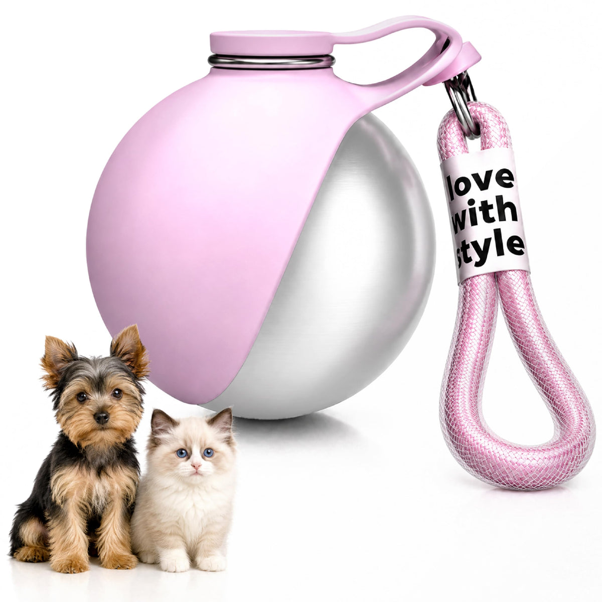 Portable Dog Water Bottle for Walking,10oz Stainless Steel Pet Water Dispenser with Foldable Silicone Bowl,Leak-Proof Puppy Water Bottle for Small Dogs,Cats,Hiking,Travel Outdoor Use（Blue）