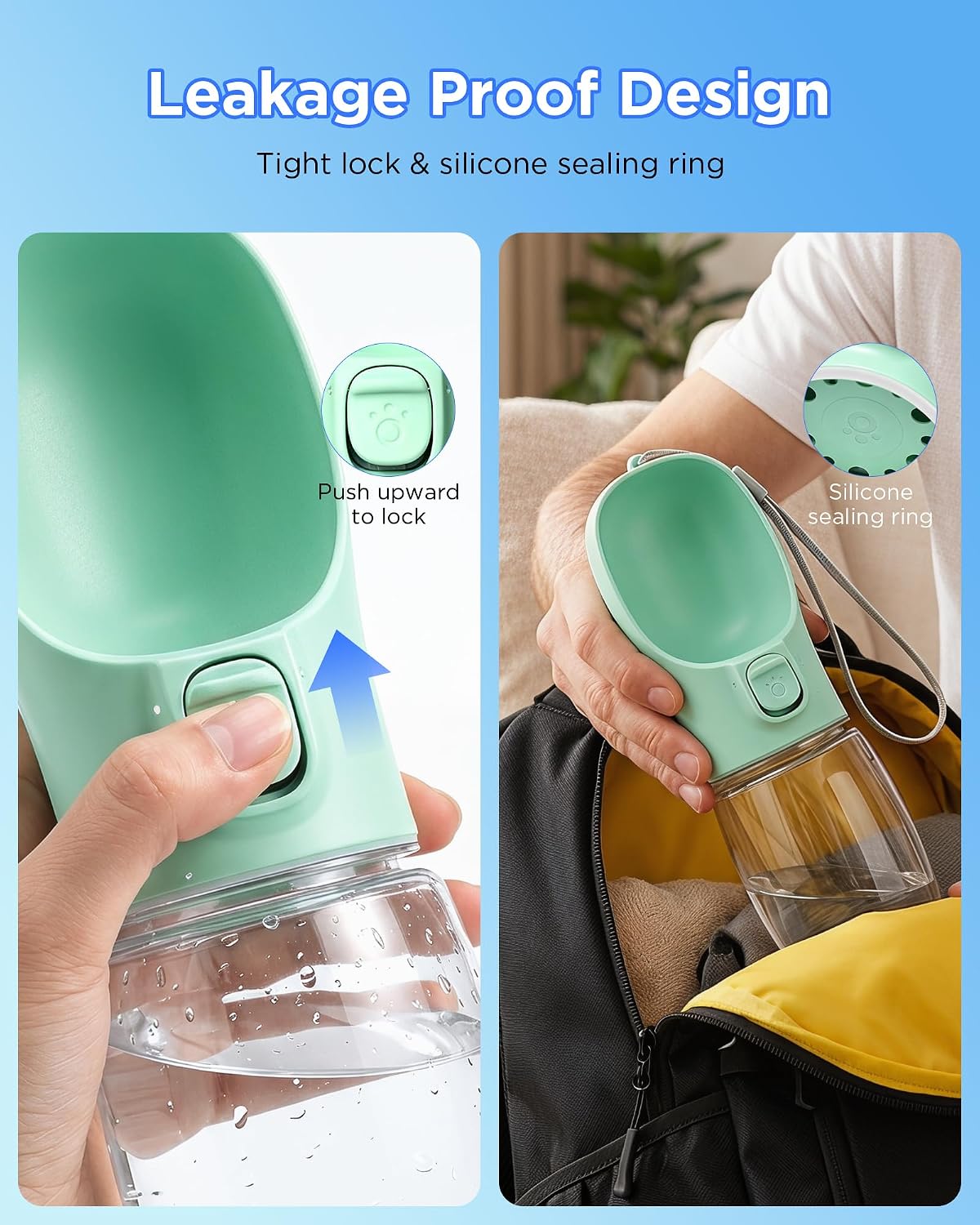 Portable Dog Water Bottle, Leak-Proof Pet Water Dispenser with Water-Saving Reflow, One-Hand Operation & Dishwasher Safe Travel Bottle for Walking, Hiking & Travel