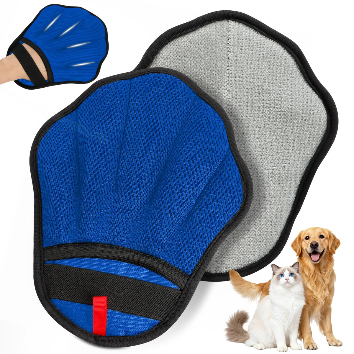 Pet Hair Removal Glove for Cat & Dog, Electrostatic Pet Hair Remover Tool for Furniture, Couch, Laundry, Carpet | Upgraded 5-Finger Washable, Quick Dog & Cat Fur Remover, Black+Black