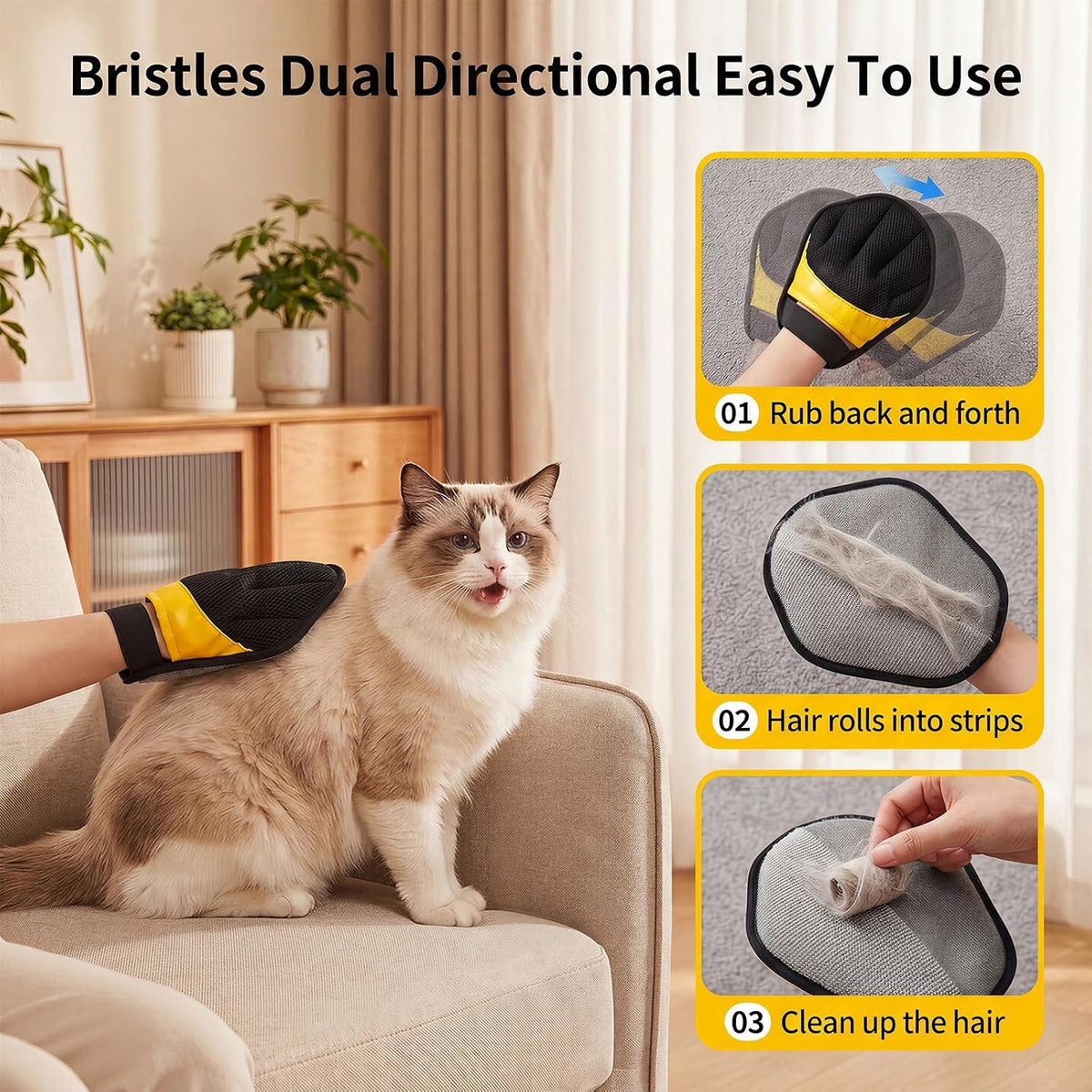 Pet Hair Removal Glove for Dogs & Cats, Reusable Pet Hair Remover Tool, Magic Brush Pet Hair Remover for Furniture, Carpet & Laundry, Non-Slip Five-Finger Pet Hair Glove for Dog Hair & Cat Hair