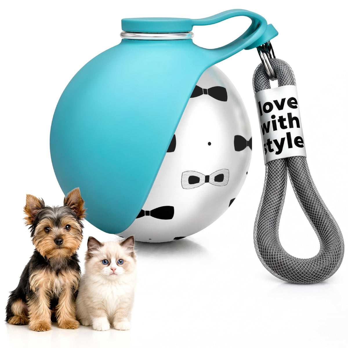 Portable Dog Water Bottle for Walking,10oz Stainless Steel Pet Water Dispenser with Foldable Silicone Bowl,Leak-Proof Puppy Water Bottle for Small Dogs,Cats,Hiking,Travel Outdoor Use（Blue）