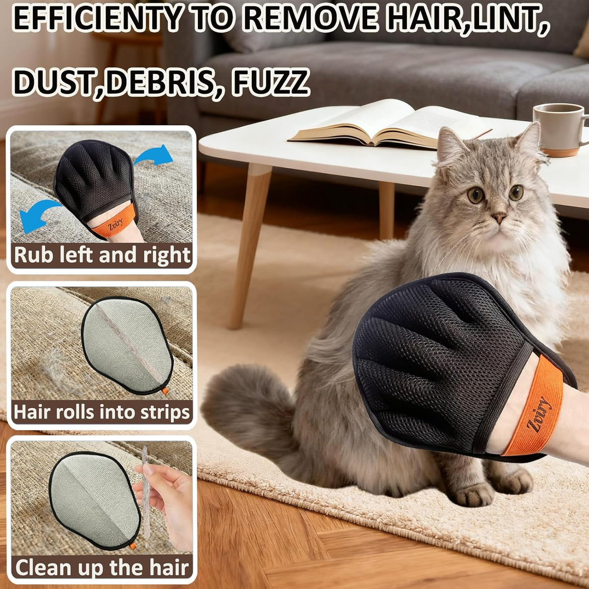 Pet Hair Removal Glove for Dogs Cats, Electrostatic Magic Brush