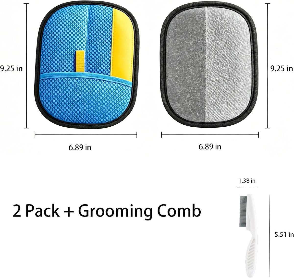 SHIAWASENA Pet Hair Remover Gloves, 2 Pack Electrostatic Deshedding Mitt - Pet Hair Removal Tool for Laundry, Couch, Car Seat - Reusable Pet Grooming Gloves for Cats and Dogs with Grooming Comb