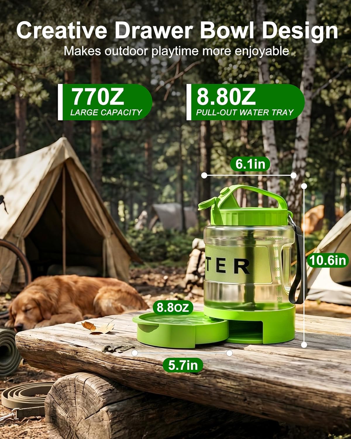 77 oz Portable Dog Water Bottle, 2.2L Dog Travel Water Dispenser Olive Green