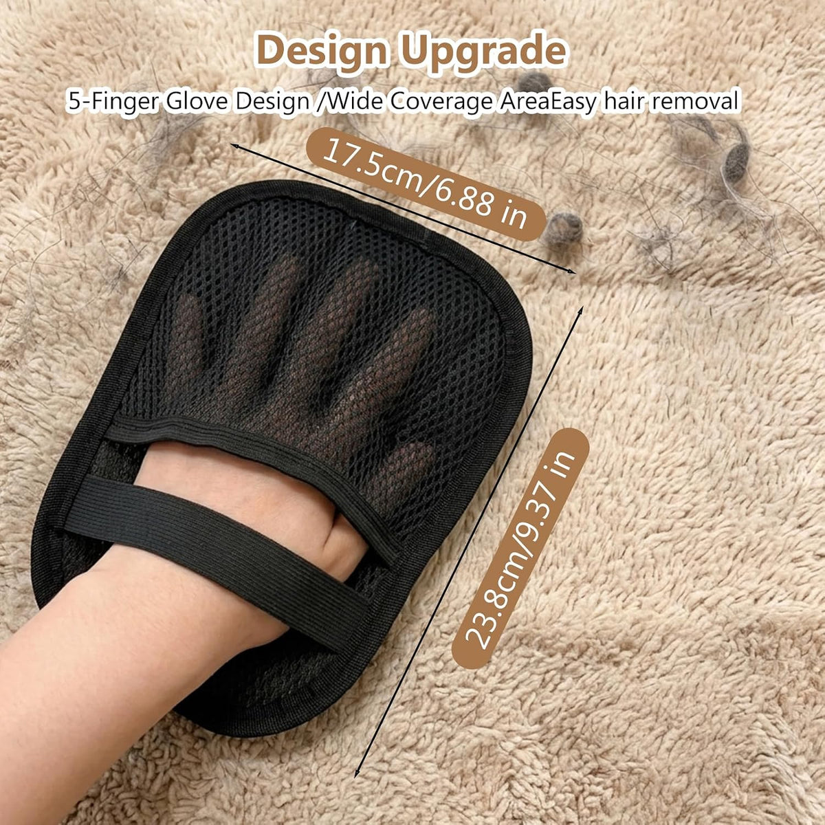 Upgraded Pet Hair Removal Gloves - Electrostatic Grooming Five-Finger Reusable Fur Remover with Snug Elastic Wrist for Dogs and Cats, Magic Brush Pet Needs for Furniture Couch Carpet Clothes Car Seats