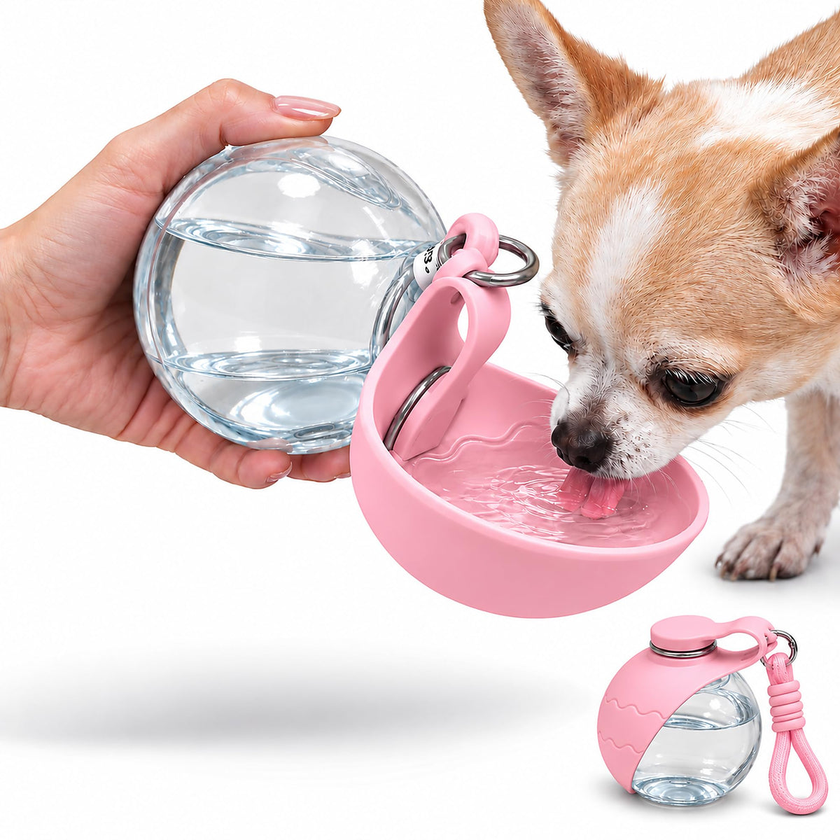 2-in-1 Portable Dog Water Bottle with Foldable Bowl, 10 oz, Plastic-Blue