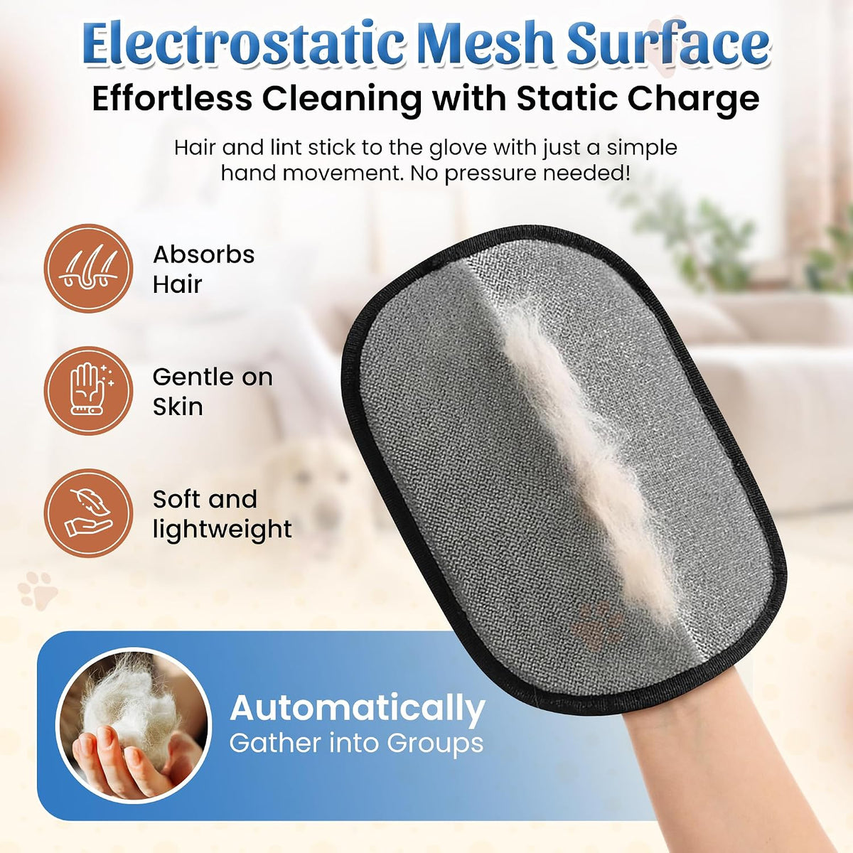 Pet Hair Removal Glove for Furniture and Clothes - Reusable Lint and Fur Sweeper Mitt for Couches, Car Seats, and Upholstery