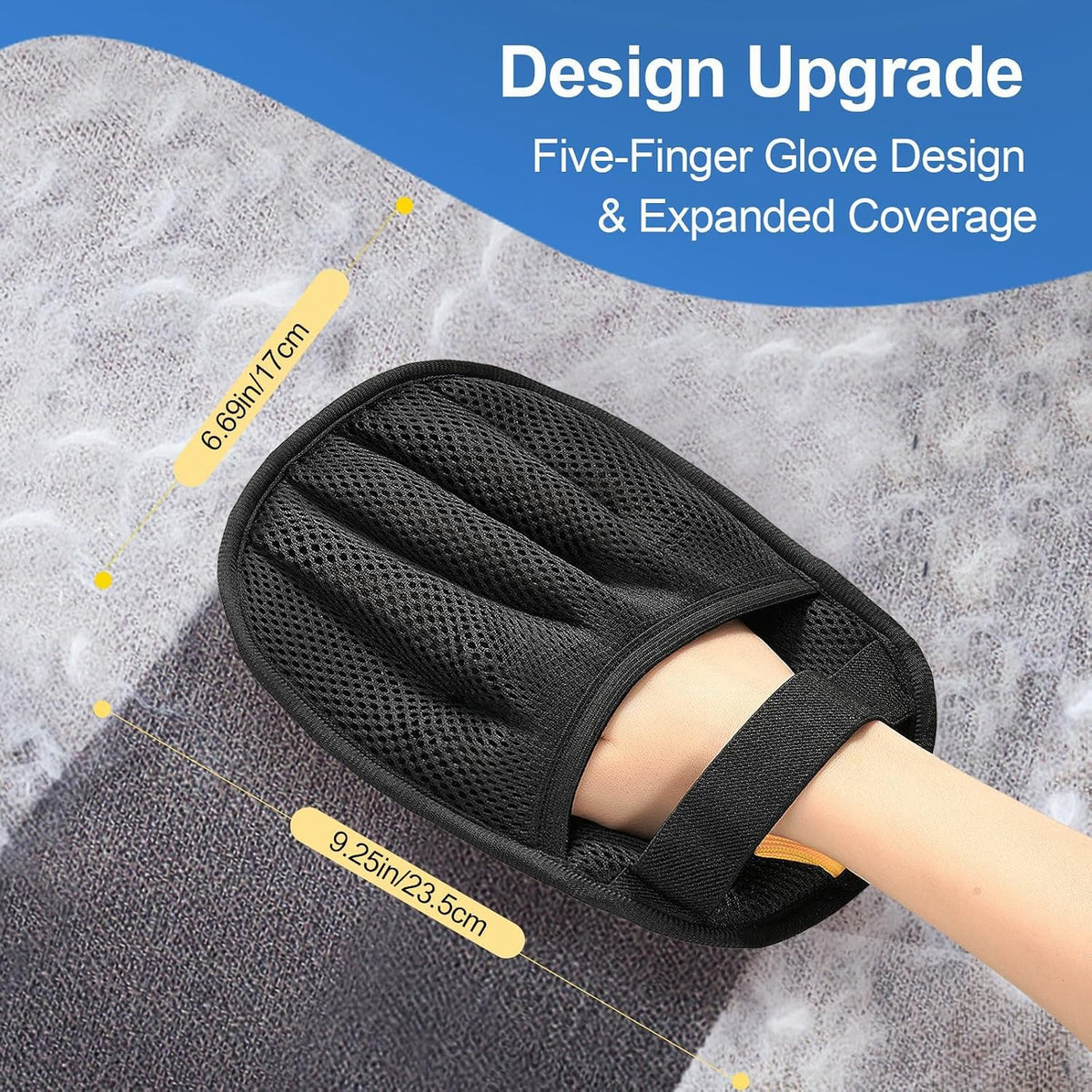 Pet Hair Removal Glove for Dogs & Cats, Enhanced Reusable 5-Finger Electrostatic Glove, Strong-Adhesion Remover for Clothing, Couch, Carpet, Car Seat & Rug(Upgraded Full-Coverage)