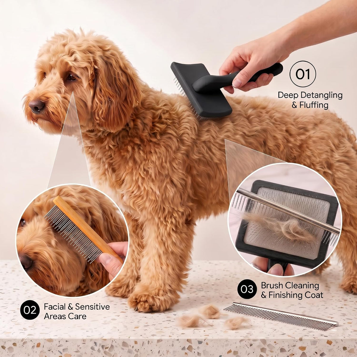 Slicker Brush for Dog, Doodles, Poodles & Long Haired Cats, Black