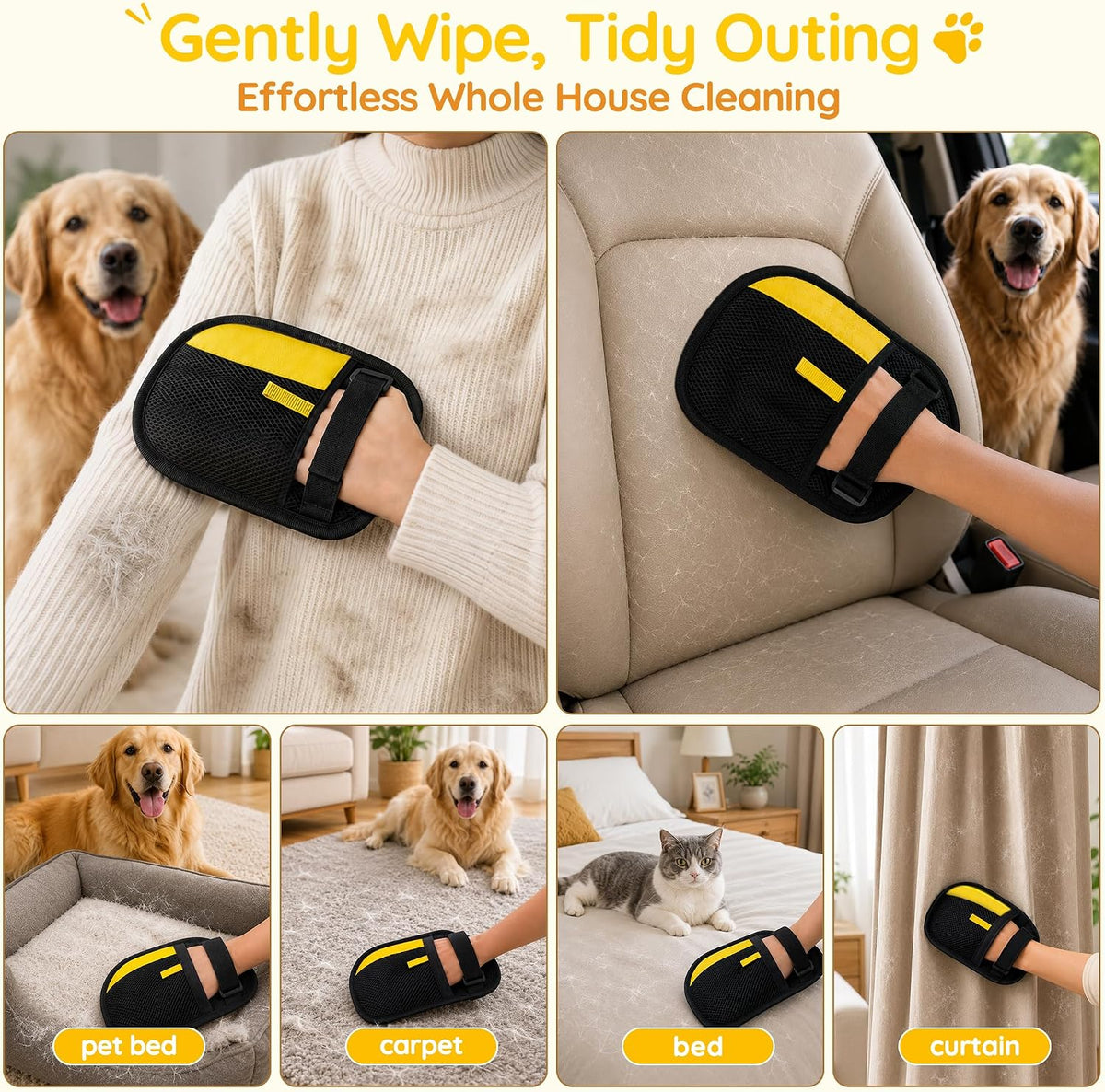 Pet Hair Removal Glove: Static Friction Clumps 95% Fur Fast