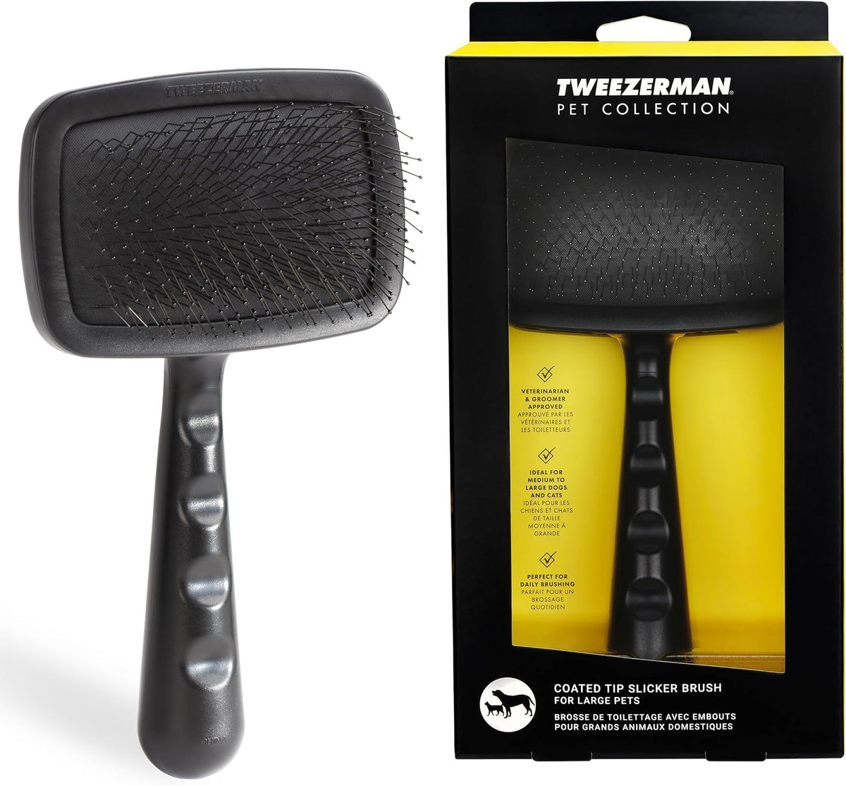 Tweezerman Slicker Brush for Pets-Grooming Brush with Coated Bristles
