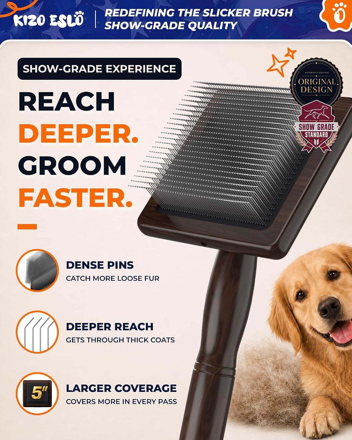 5″x5″ Extra-Large Slicker Brush for Dogs & Cats, Doodle Brush for Long Hair