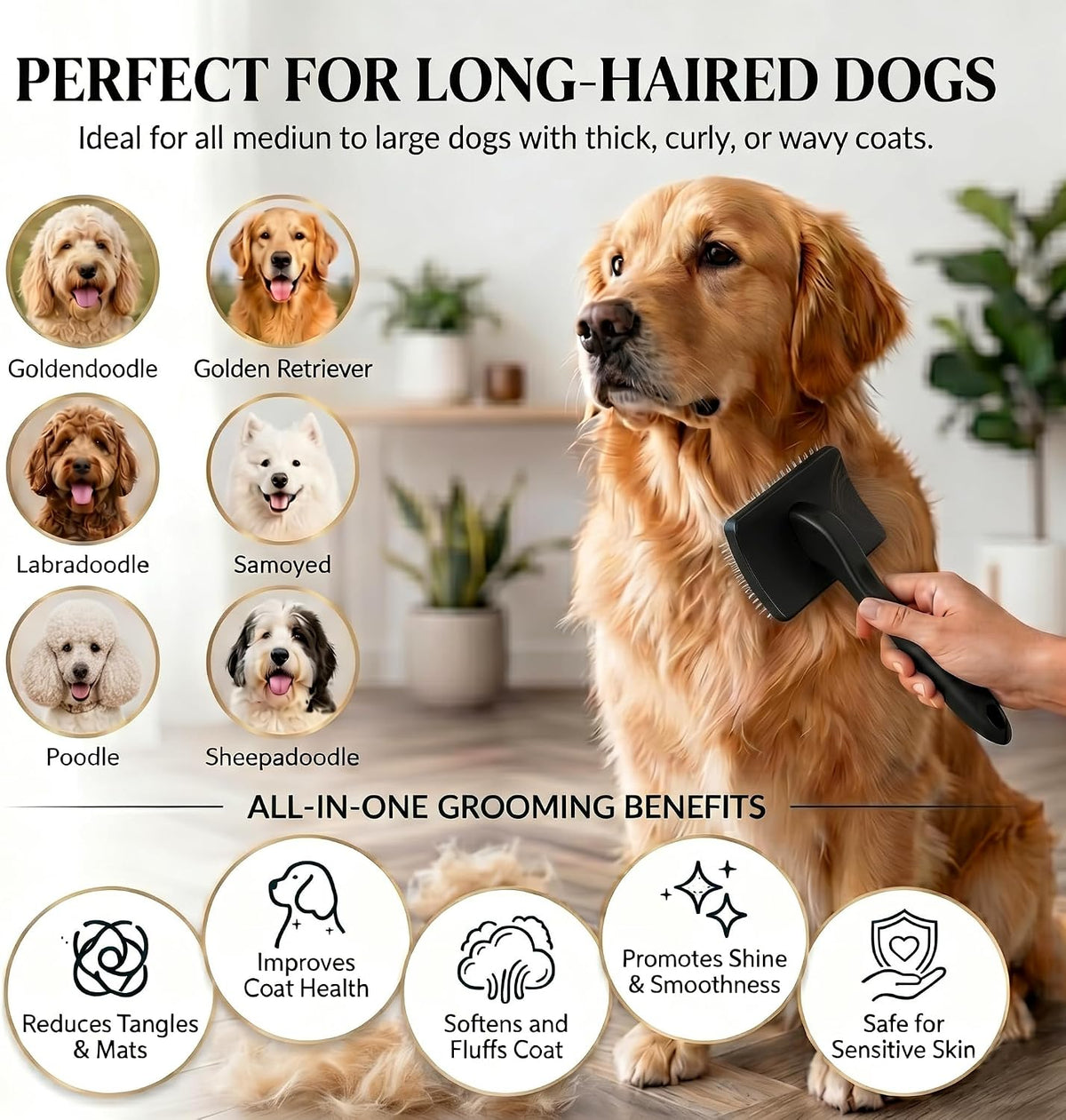 Slicker Brush for Dog, Doodles, Poodles & Long Haired Cats, Black
