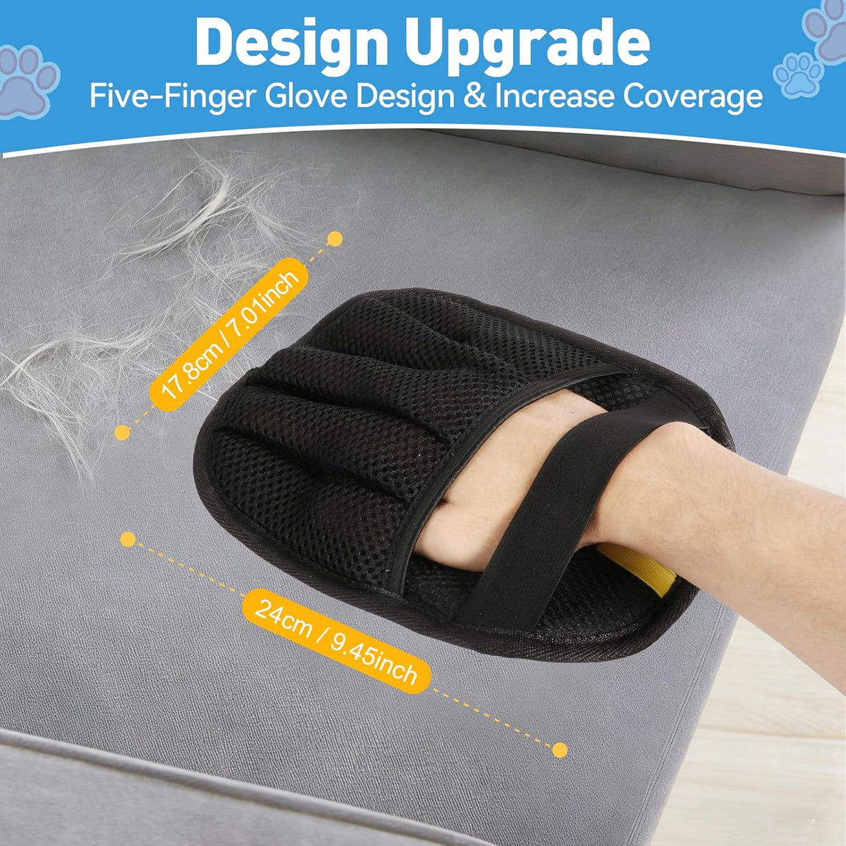 Pet Hair Removal Glove for Cats & Dogs, Five-Finger Electrostatic Pet Hair Remover Glove Reusable Brush Pet Hair Tool for Carpet, Seat, Couch and Laundry